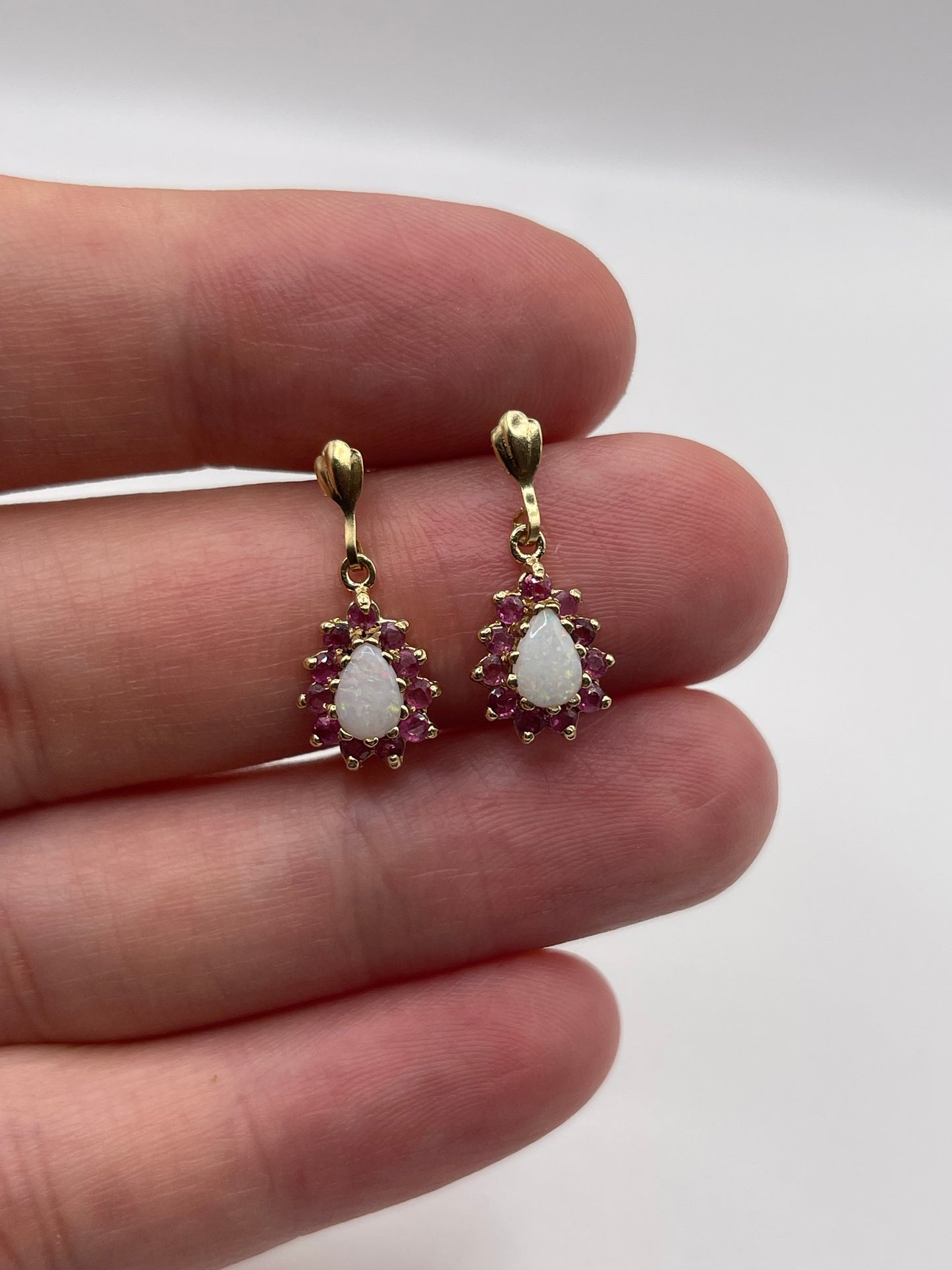 9ct gold opal and ruby earrings