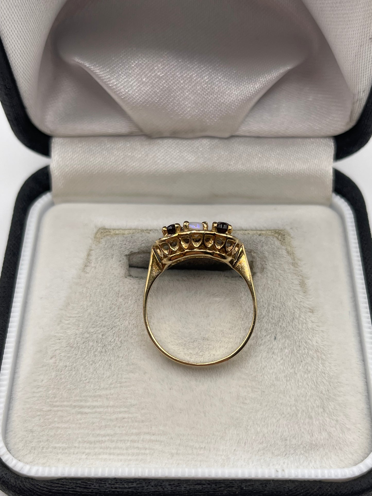 9ct gold opal, garnet and zircon ring
