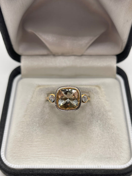 9ct gold quartz and zircon ring