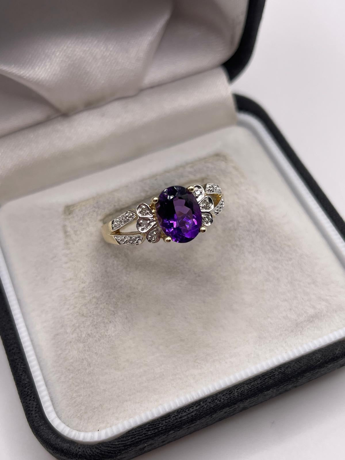 9ct gold amethyst and diamond ring
