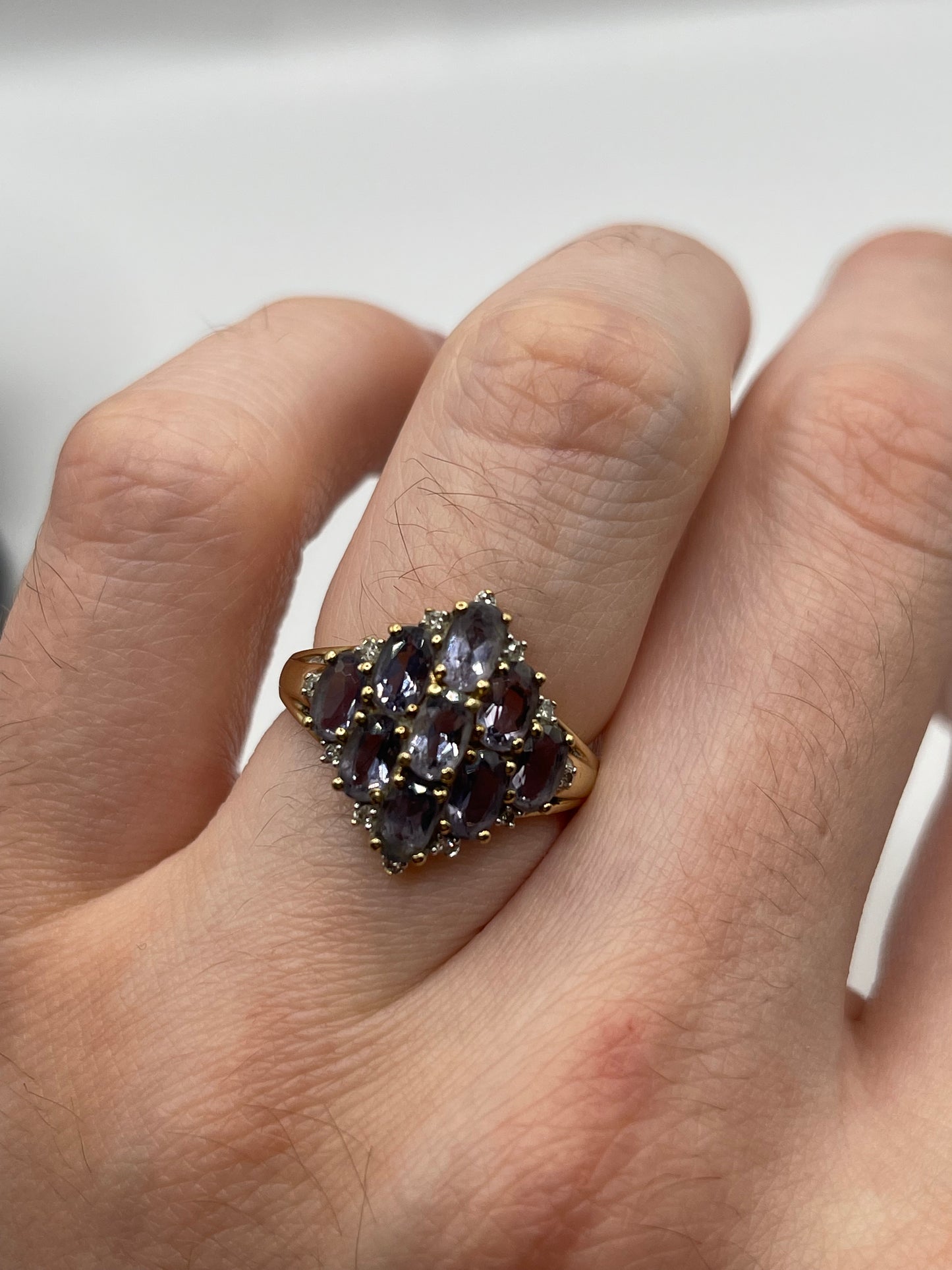 9ct gold iolite and diamond ring