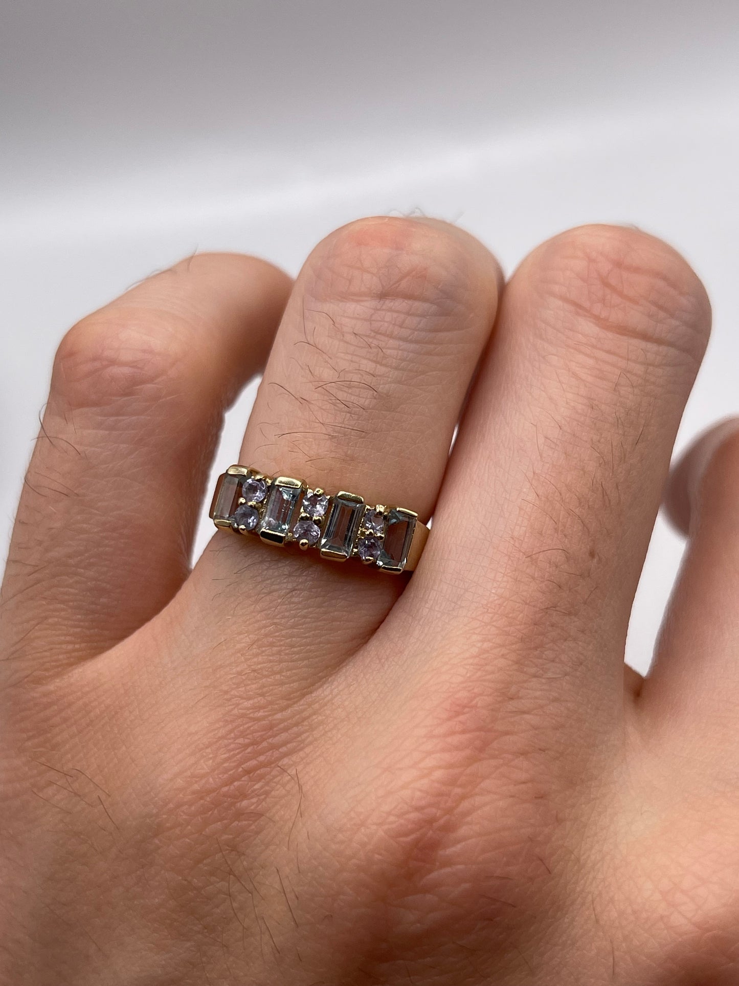 9ct gold aquamarine and tanzanite ring