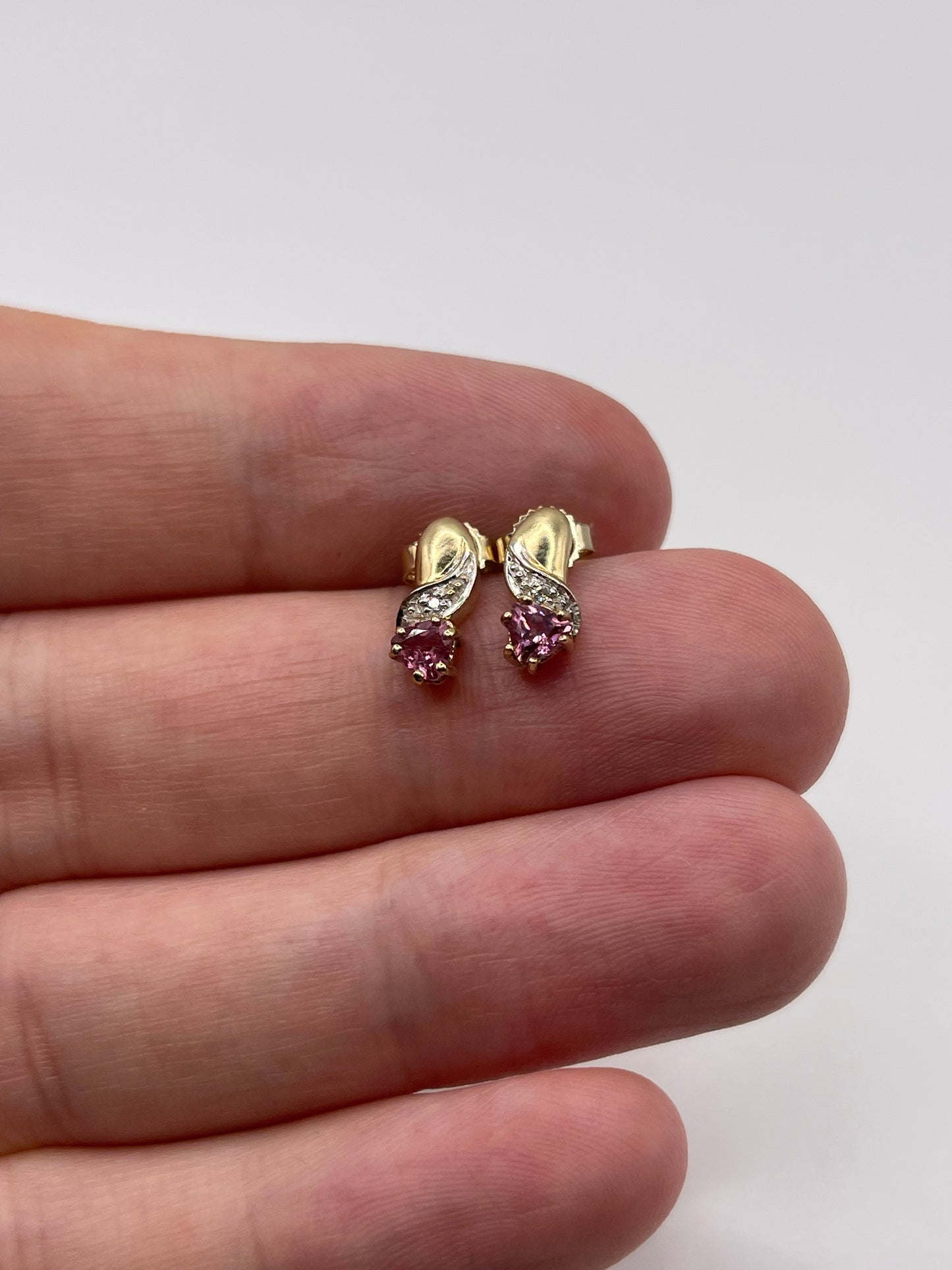 9ct gold pink topaz and diamond earrings