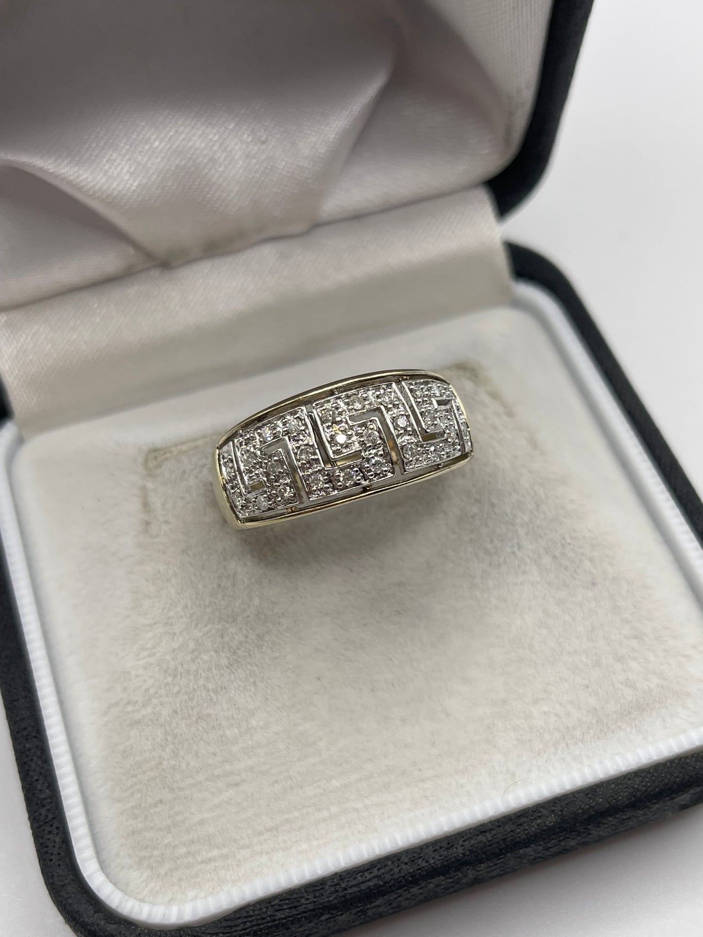 9ct gold diamond Greek key ring
