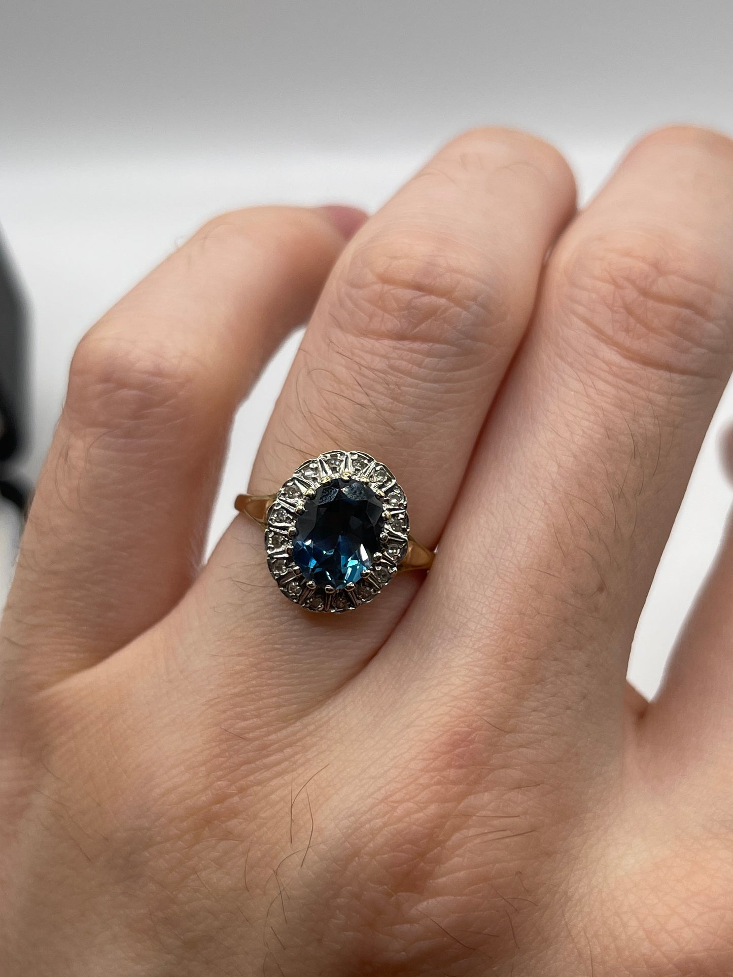 9ct gold blue topaz and diamond ring