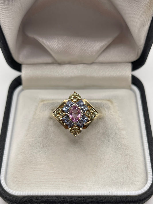 9ct gold sapphire and diamond cluster ring