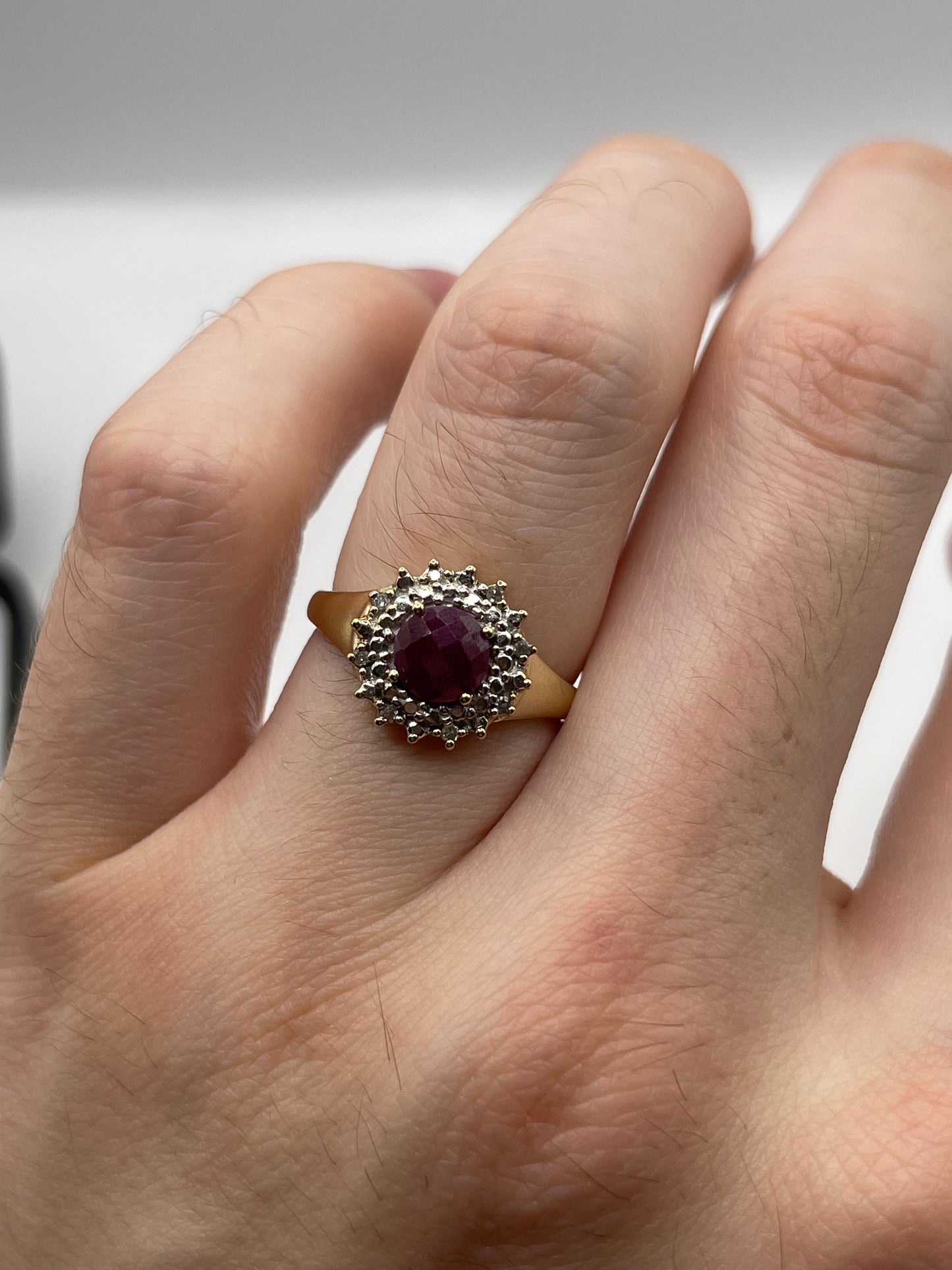 9ct gold ruby and diamond ring