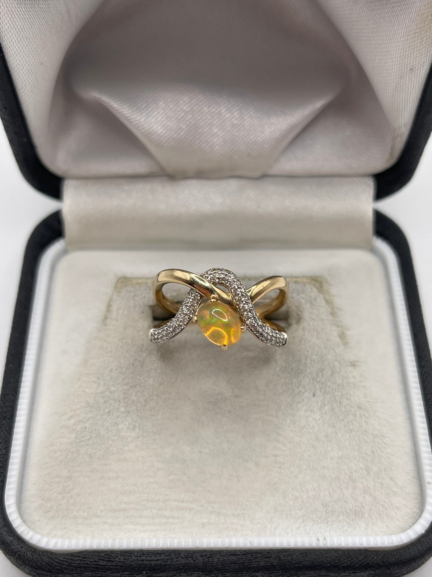 LeVian 14ct rose gold opal and diamond ring