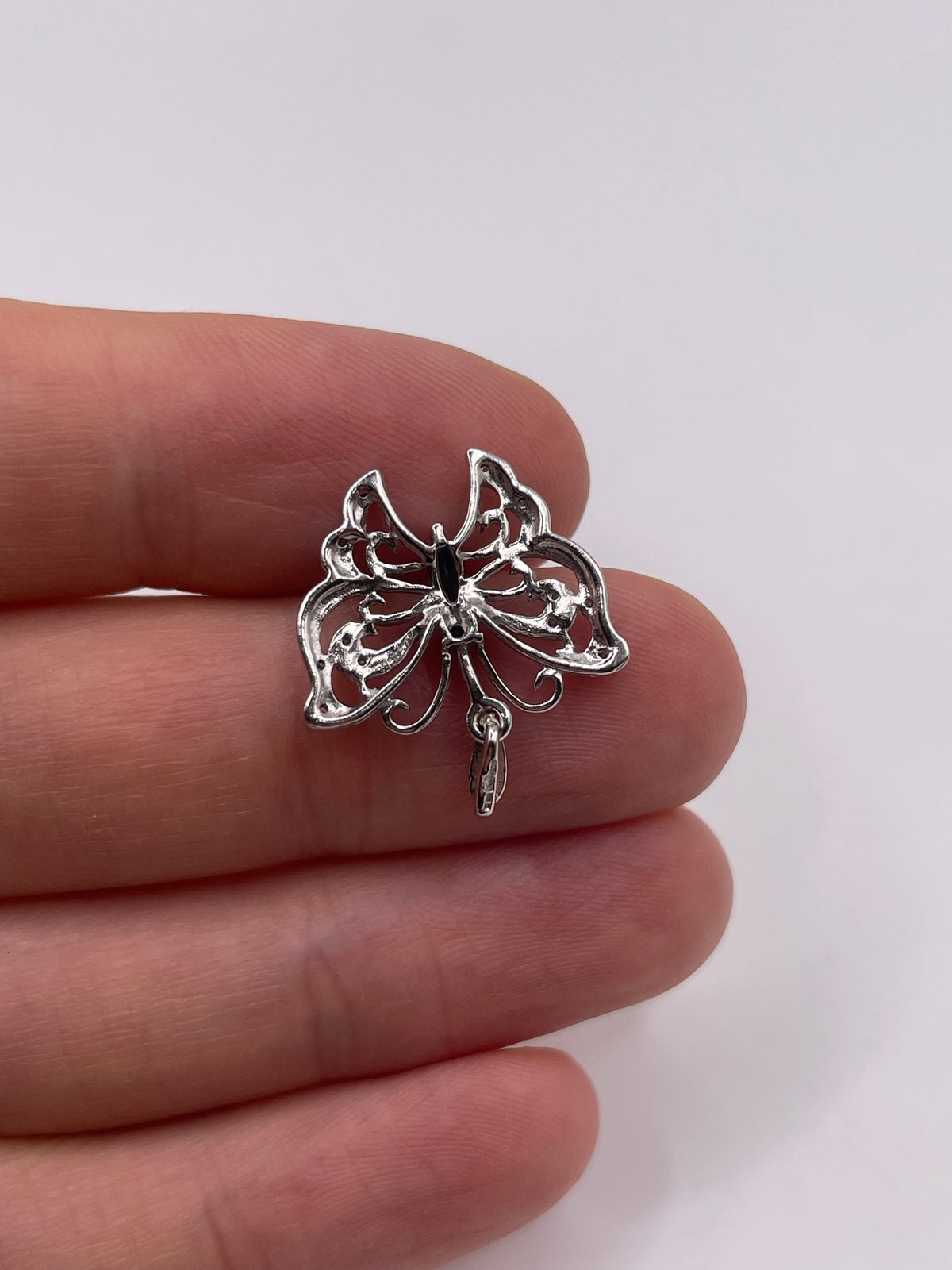 9ct white gold sapphire and diamond butterfly pendant