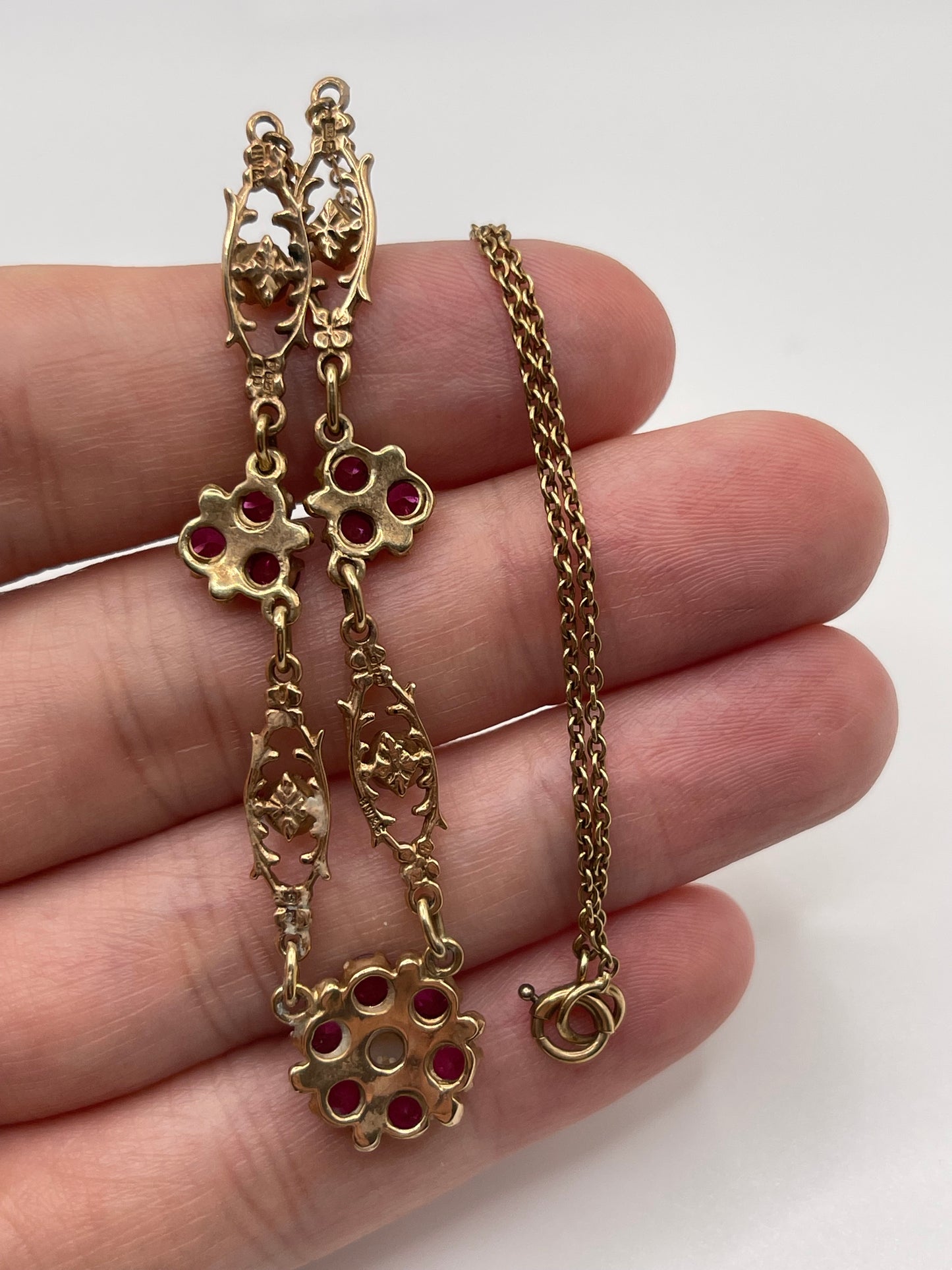 9ct gold synthetic ruby and pearl necklace