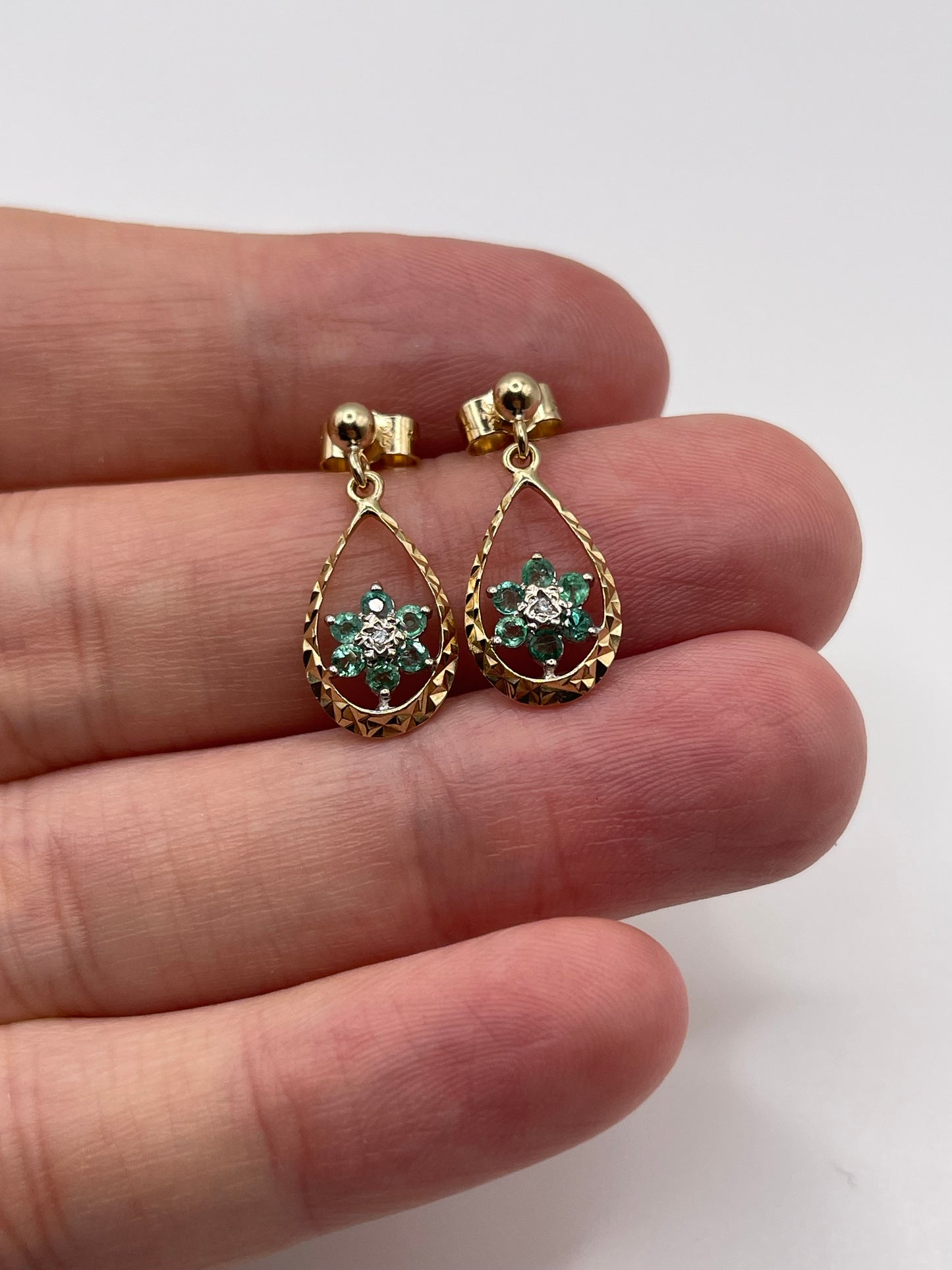 9ct gold emerald and diamond earrings