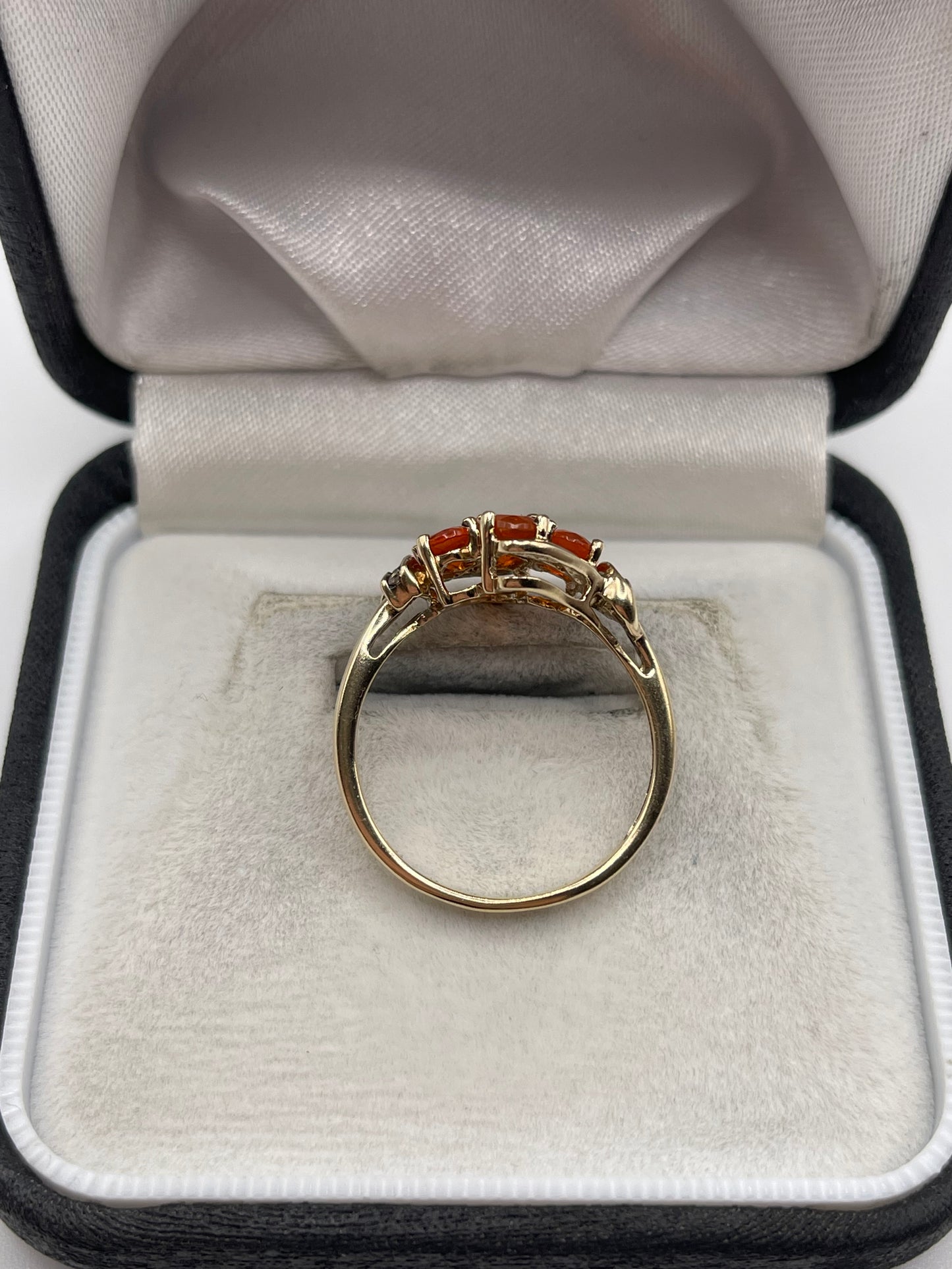 9ct gold fire opal and diamond ring