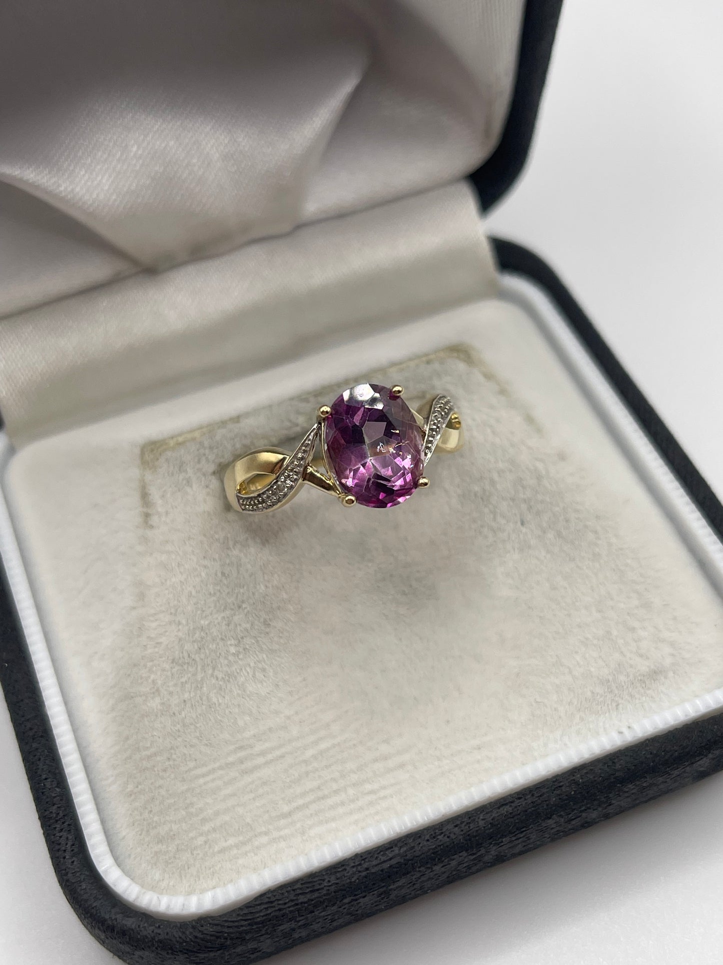 9ct gold pink topaz and diamond ring