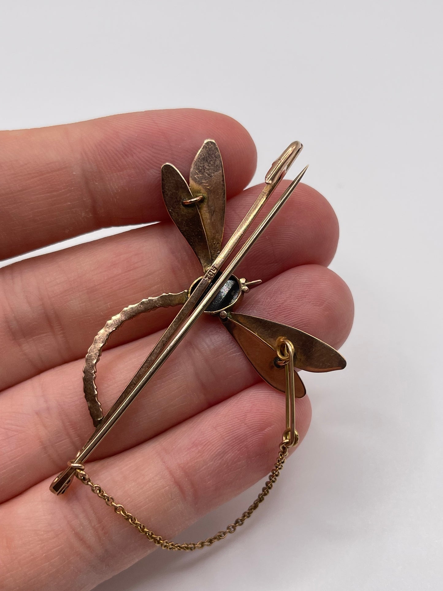 Antique 9ct rose gold opal dragonfly brooch