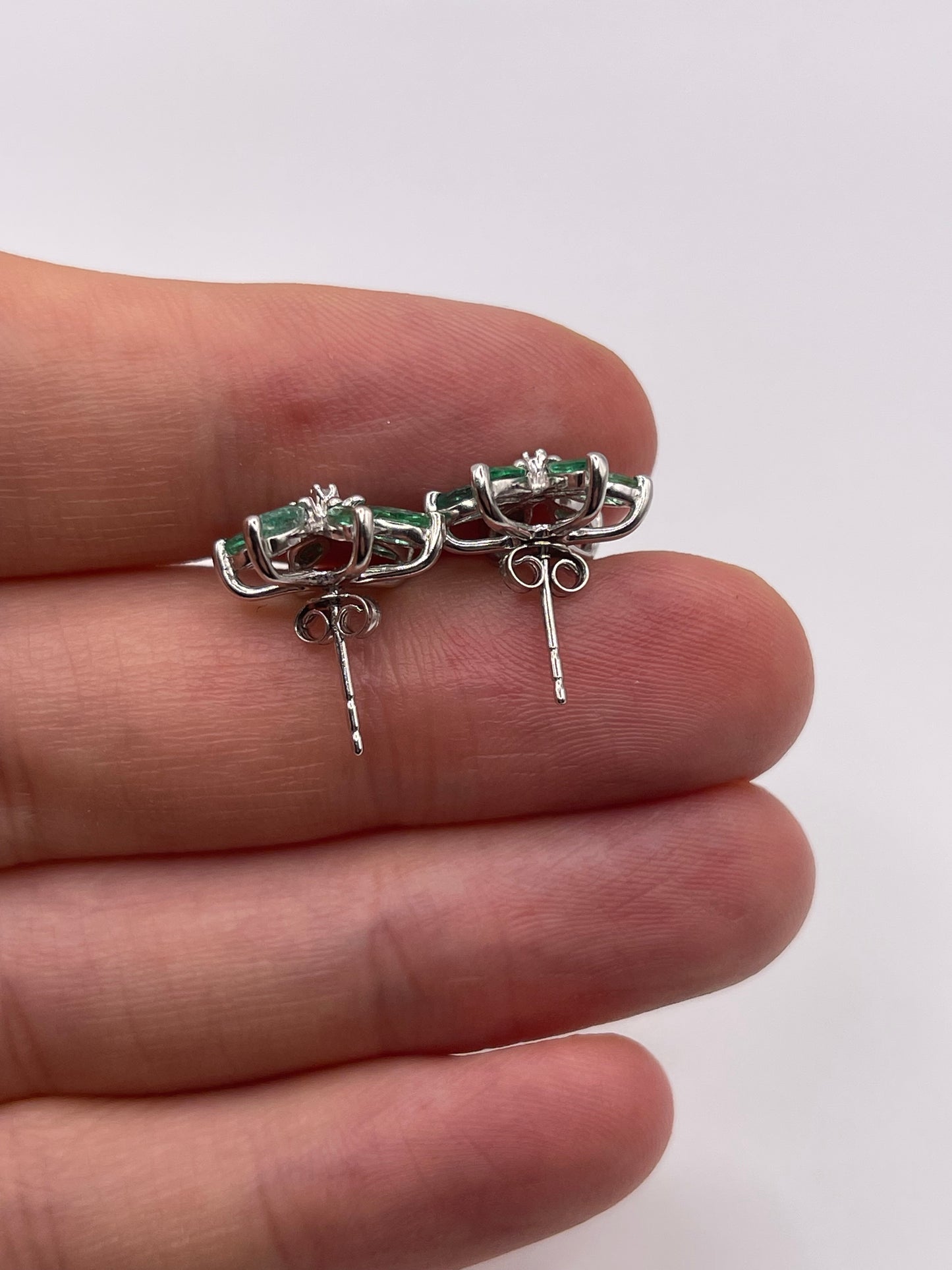9ct white gold emerald and diamond earrings