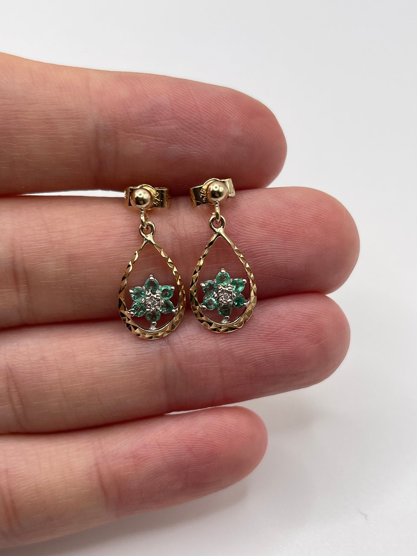 9ct gold emerald and diamond earrings