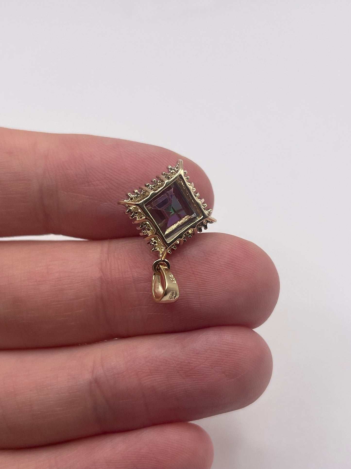 9ct gold mystic topaz and diamond pendant
