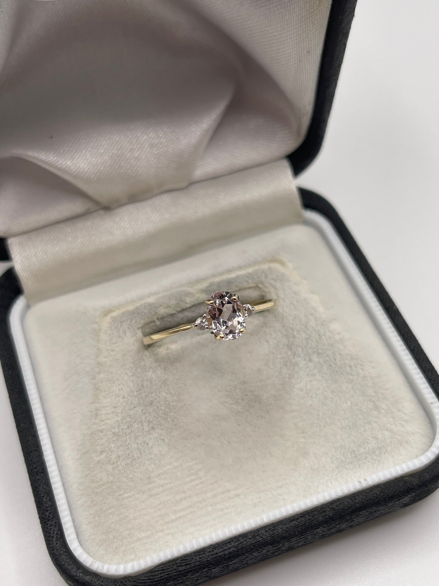 9ct gold kunzite and zircon ring