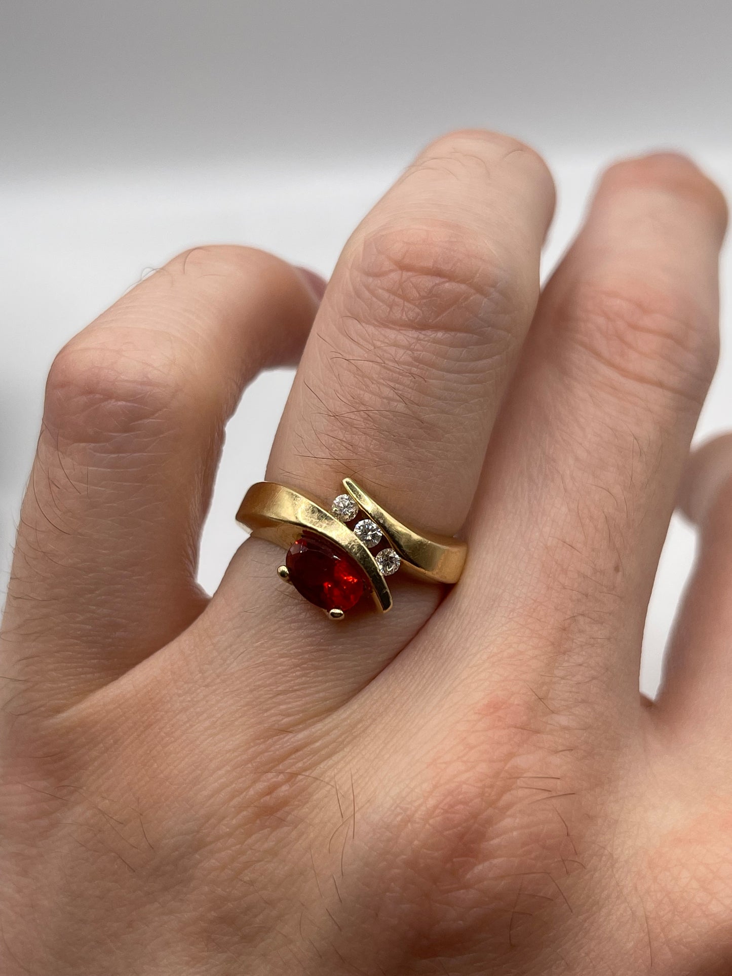 14ct gold fire opal and diamond ring