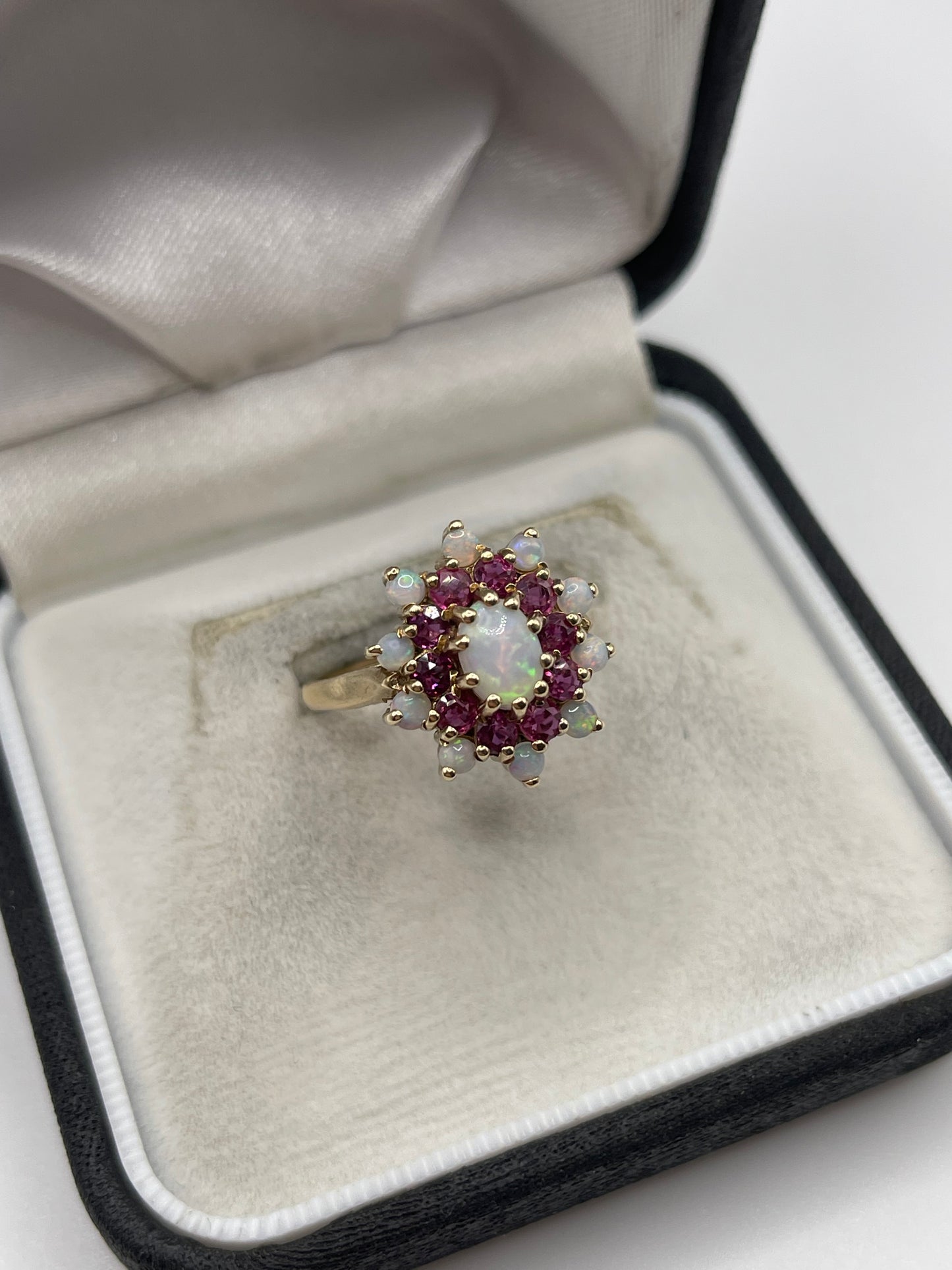 9ct gold ruby and opal cluster ring
