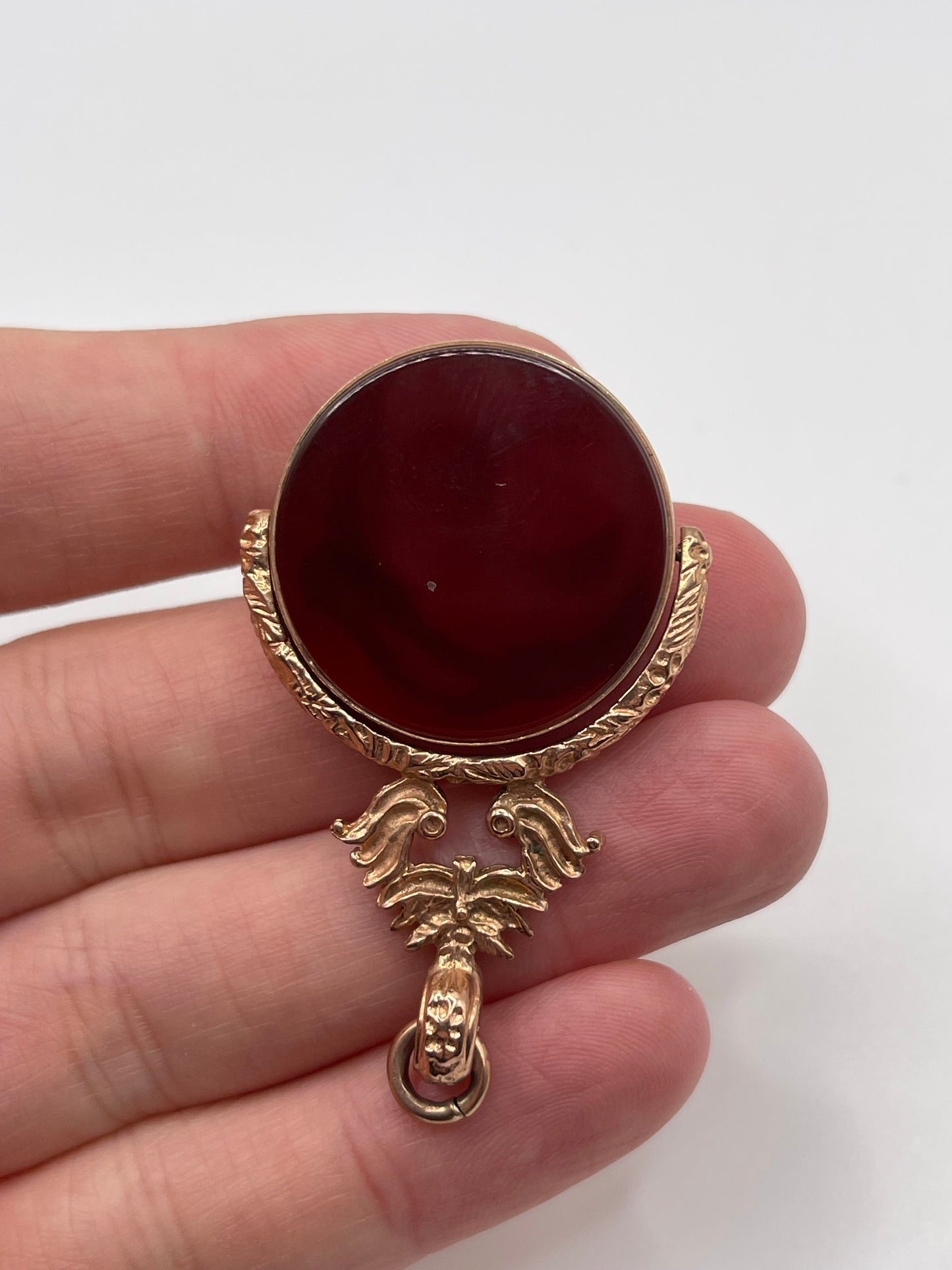 9ct rose gold bloodstone / carnelian fob pendant