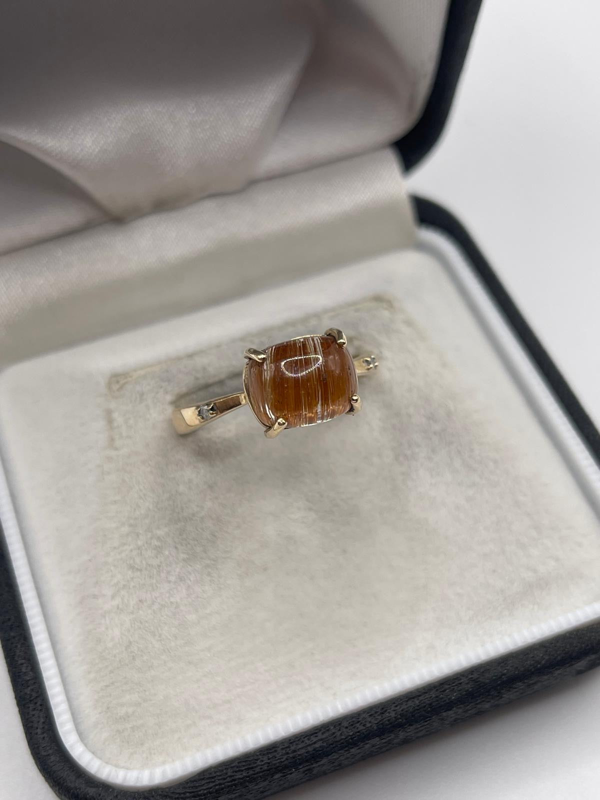9ct gold rutile quartz and diamond ring