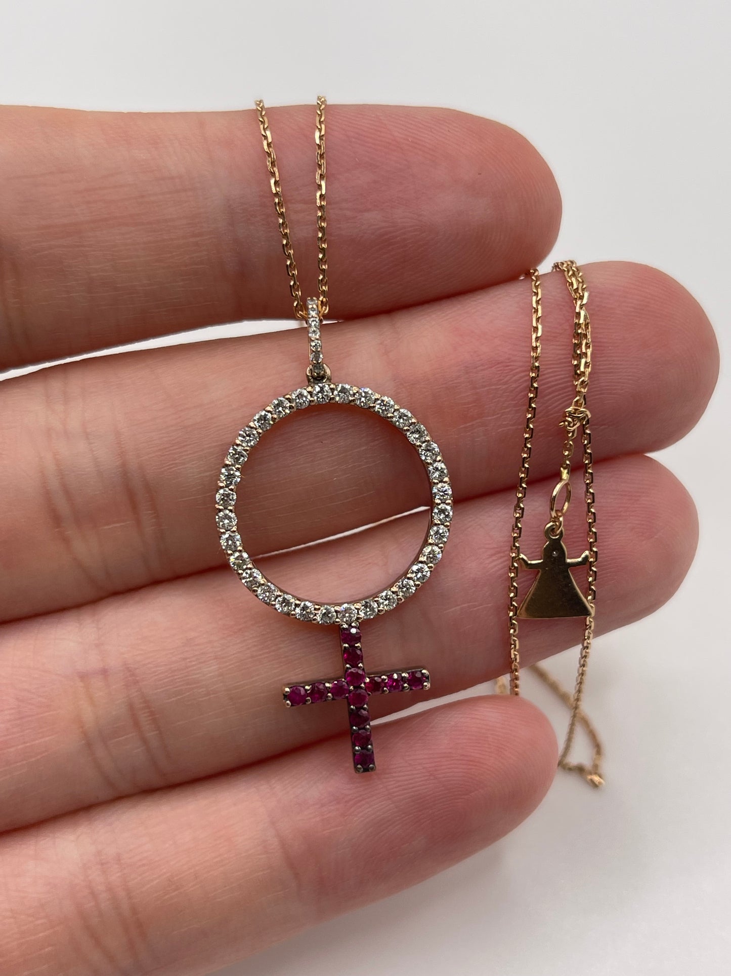 14ct rose gold ruby and diamond necklace