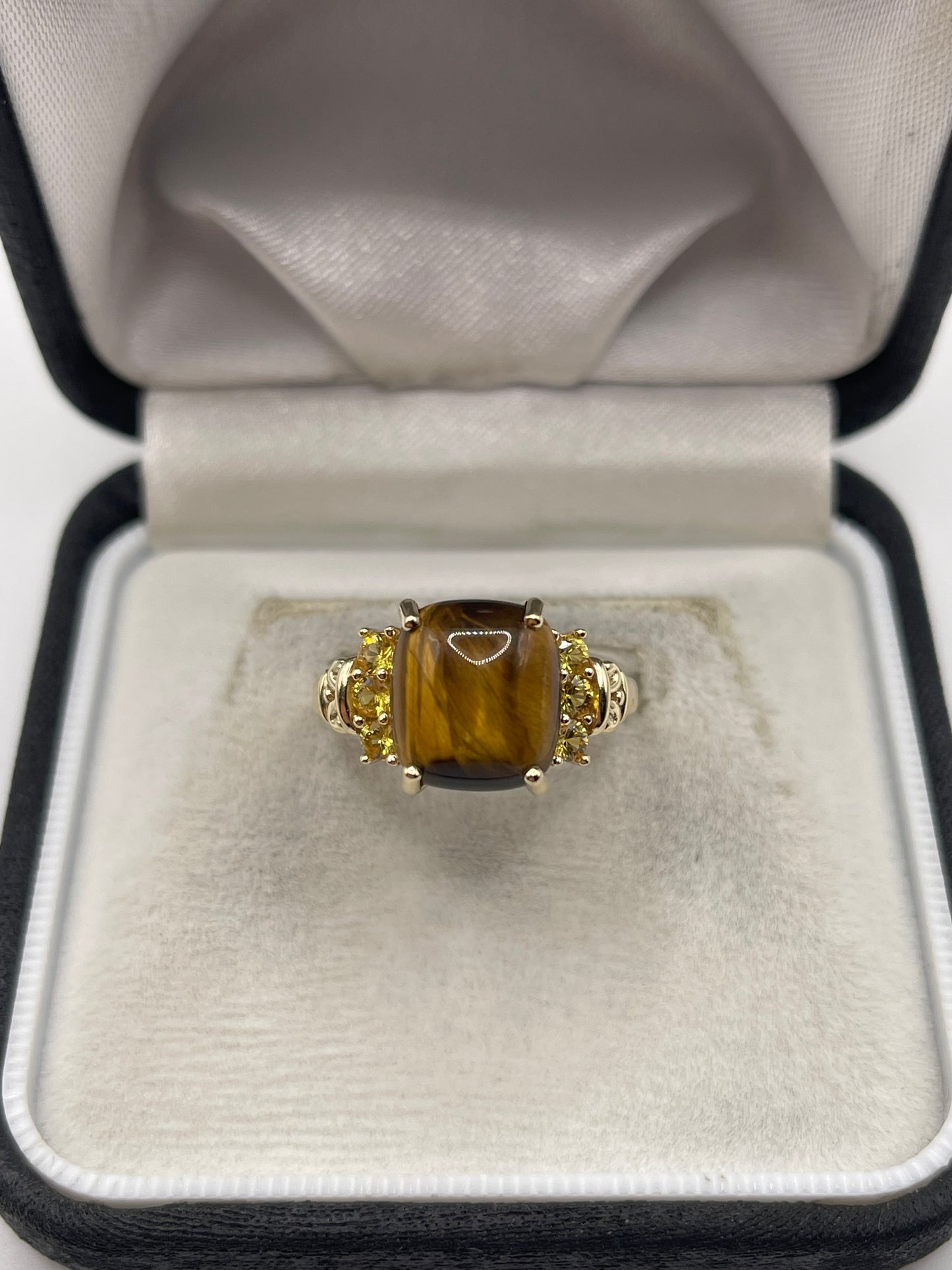 9ct gold tigers eye and citrine ring