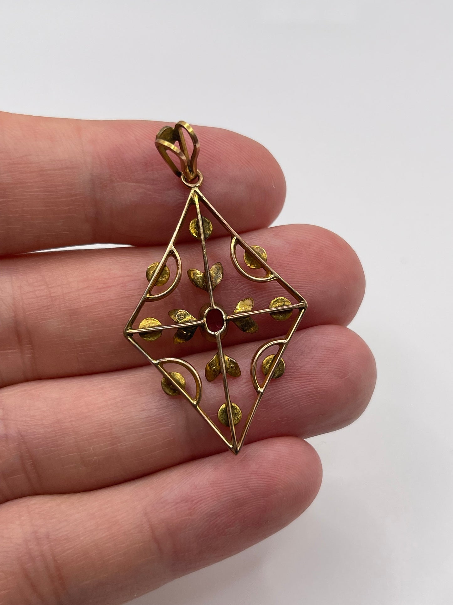 Antique 9ct gold topaz and pearl pendant