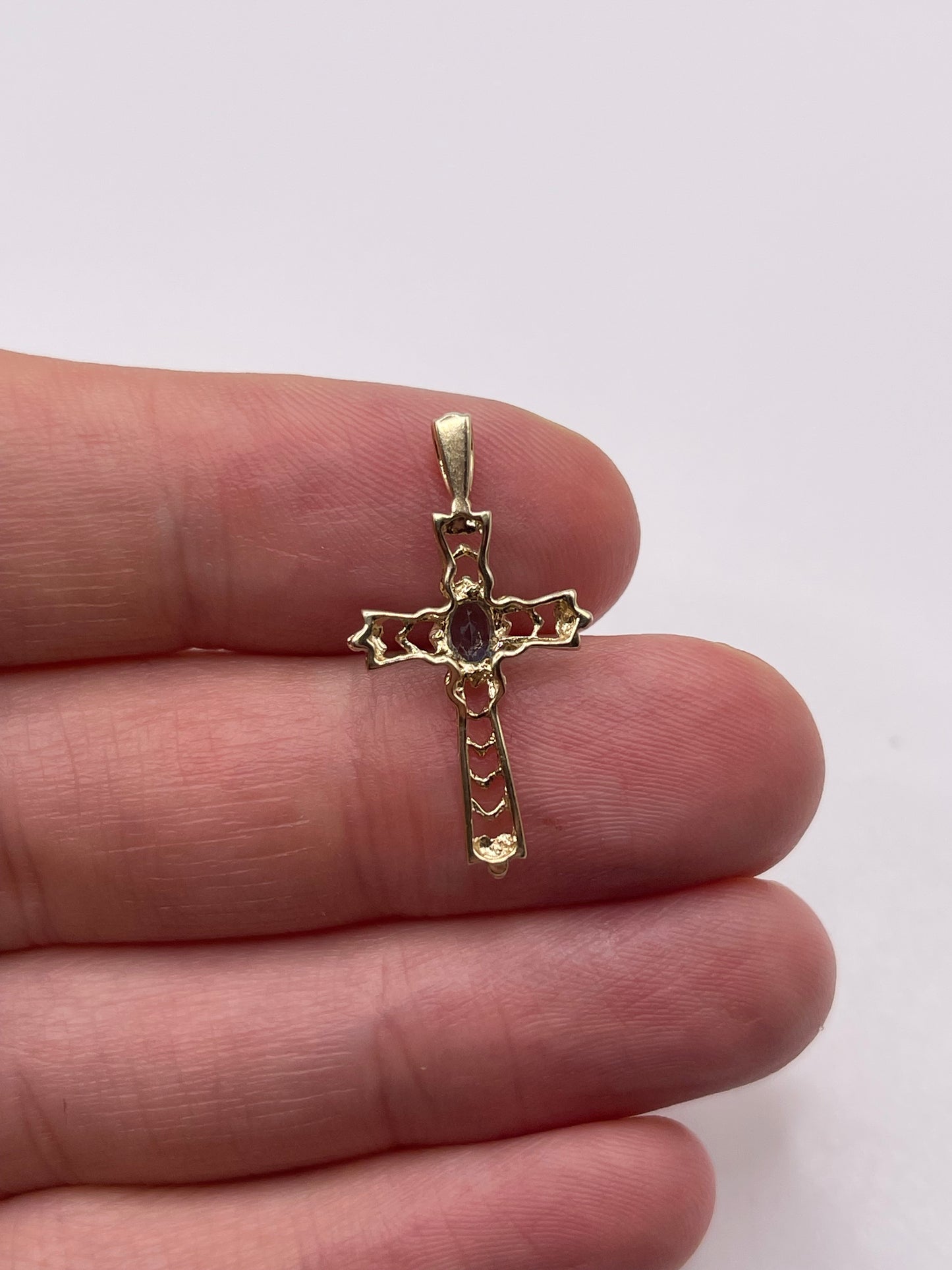 9ct gold blue topaz cross pendant