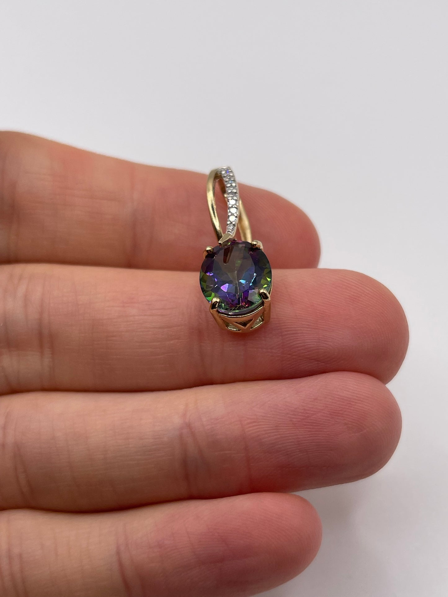 9ct gold mystic topaz and diamond pendant
