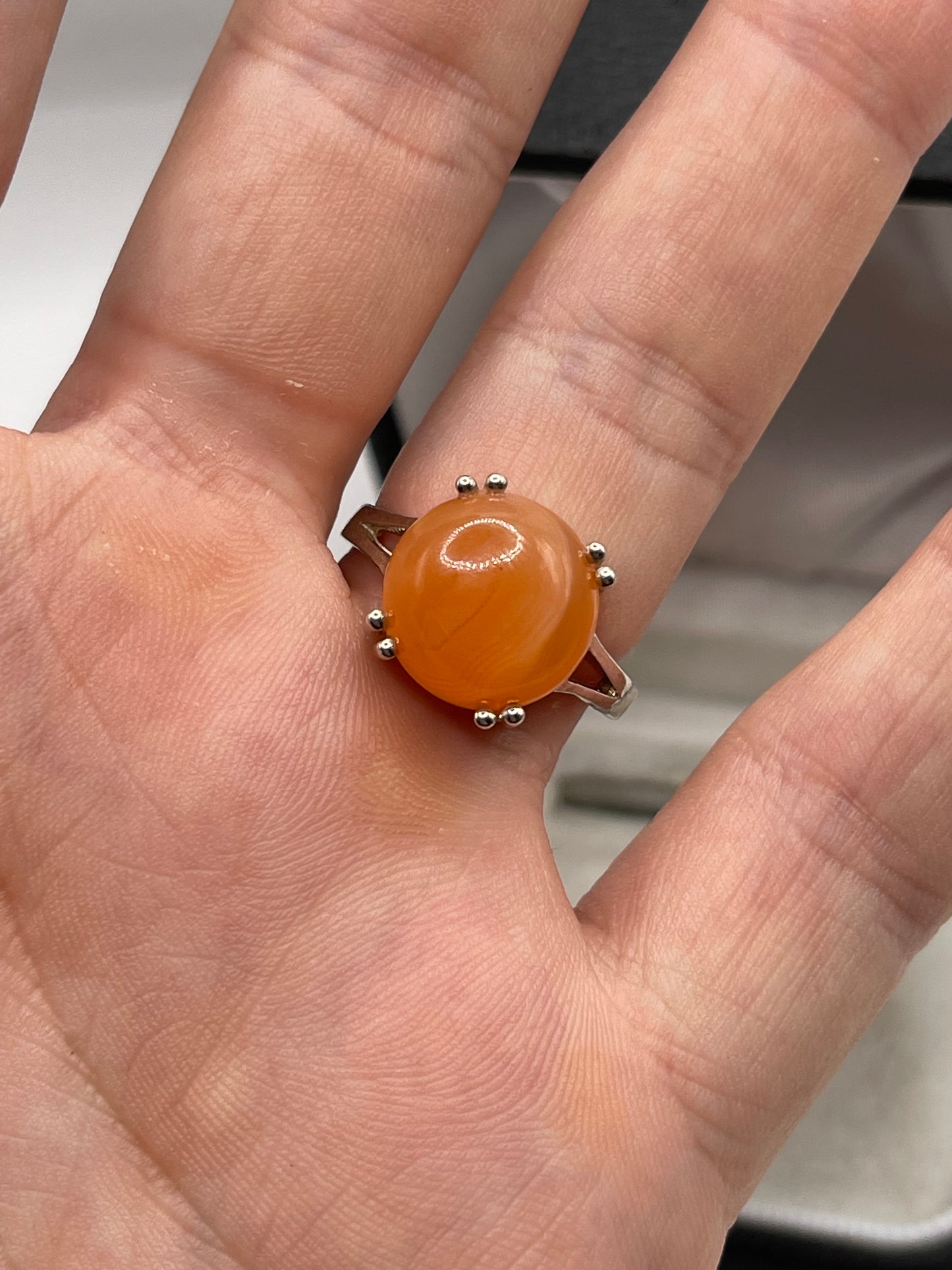 Silver peach quartz ring