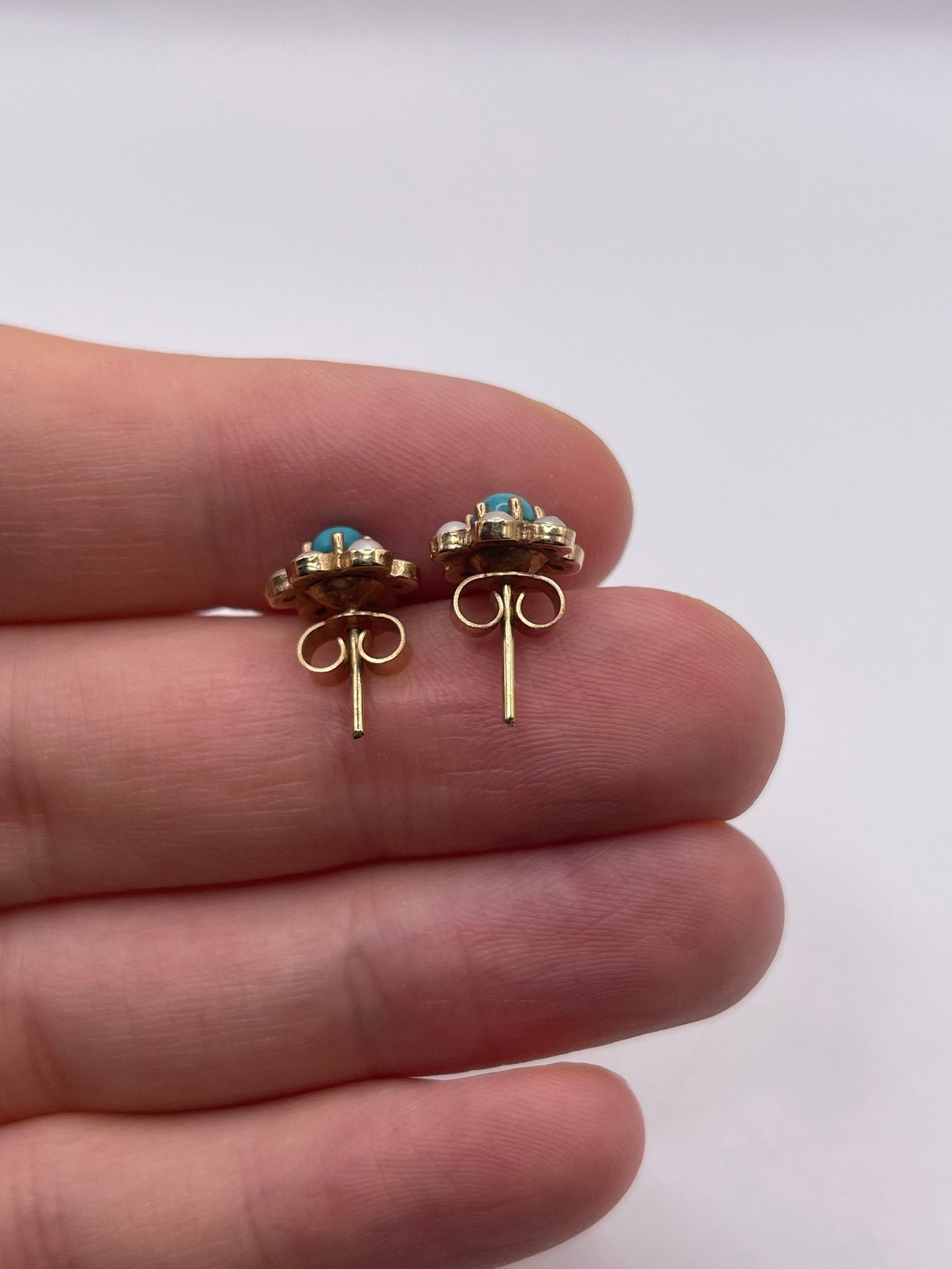 9ct gold pearl and turquoise earrings