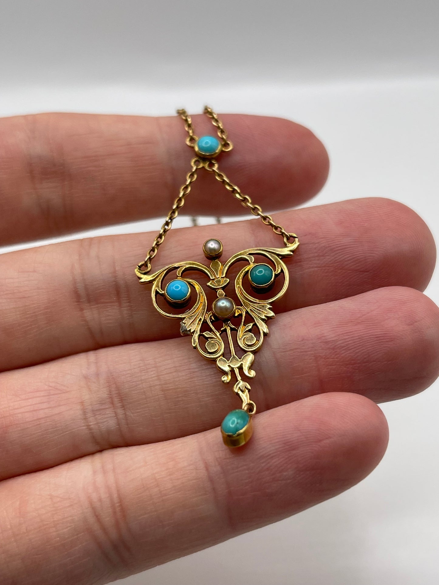 15ct rose gold turquoise and pearl necklace