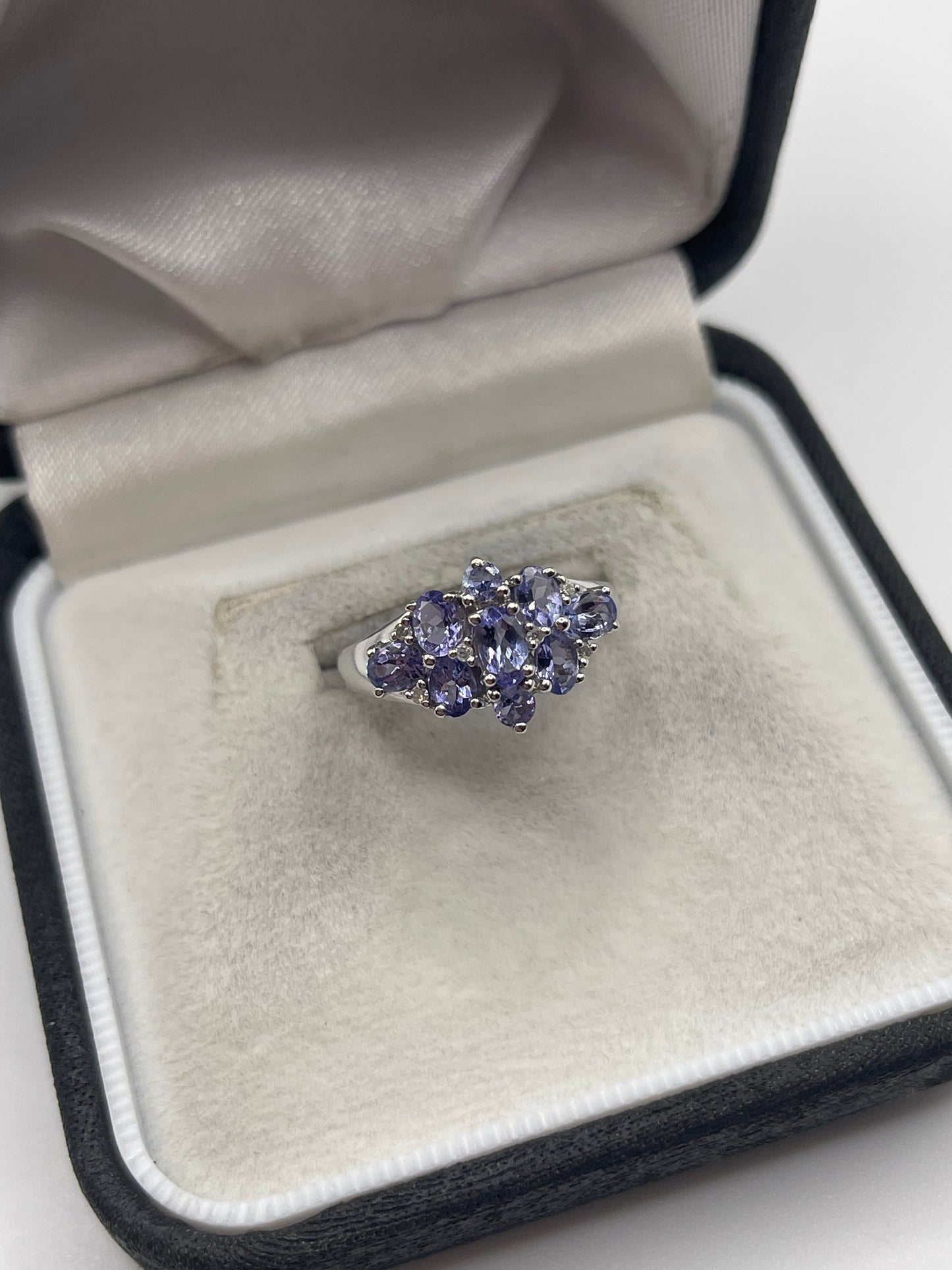 9ct white gold tanzanite and diamond ring