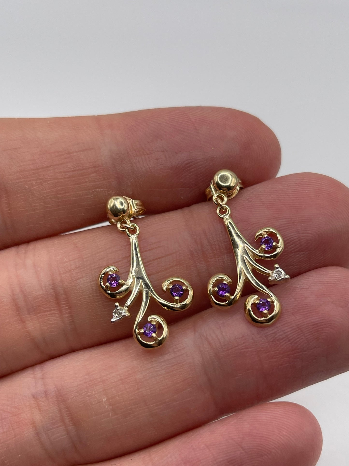 9ct gold amethyst and diamond earrings
