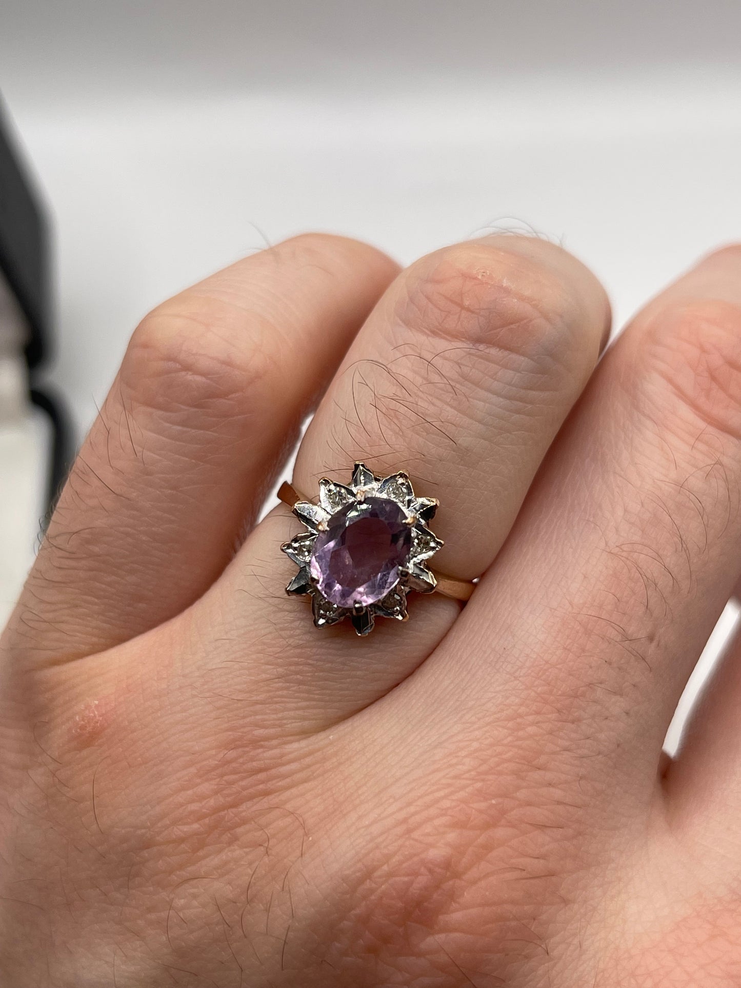 9ct gold amethyst and diamond ring