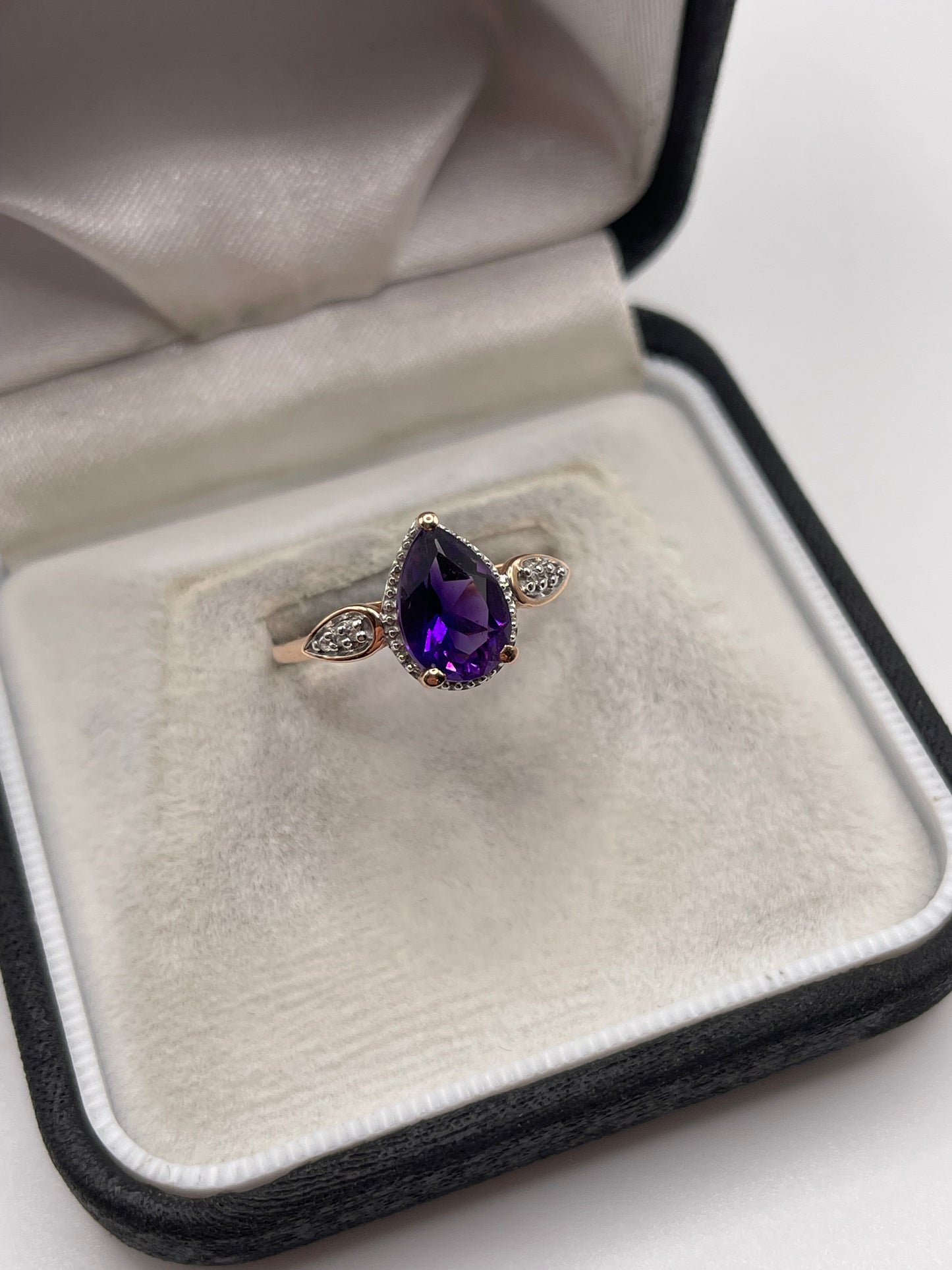 9ct rose gold amethyst and zircon ring