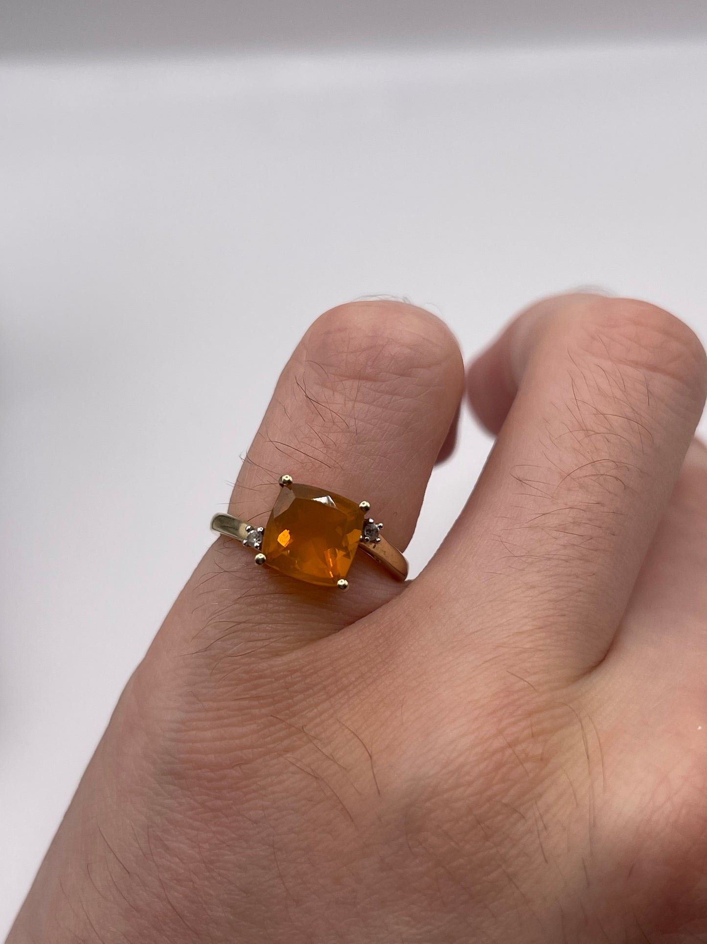 9ct gold fire opal and zircon ring