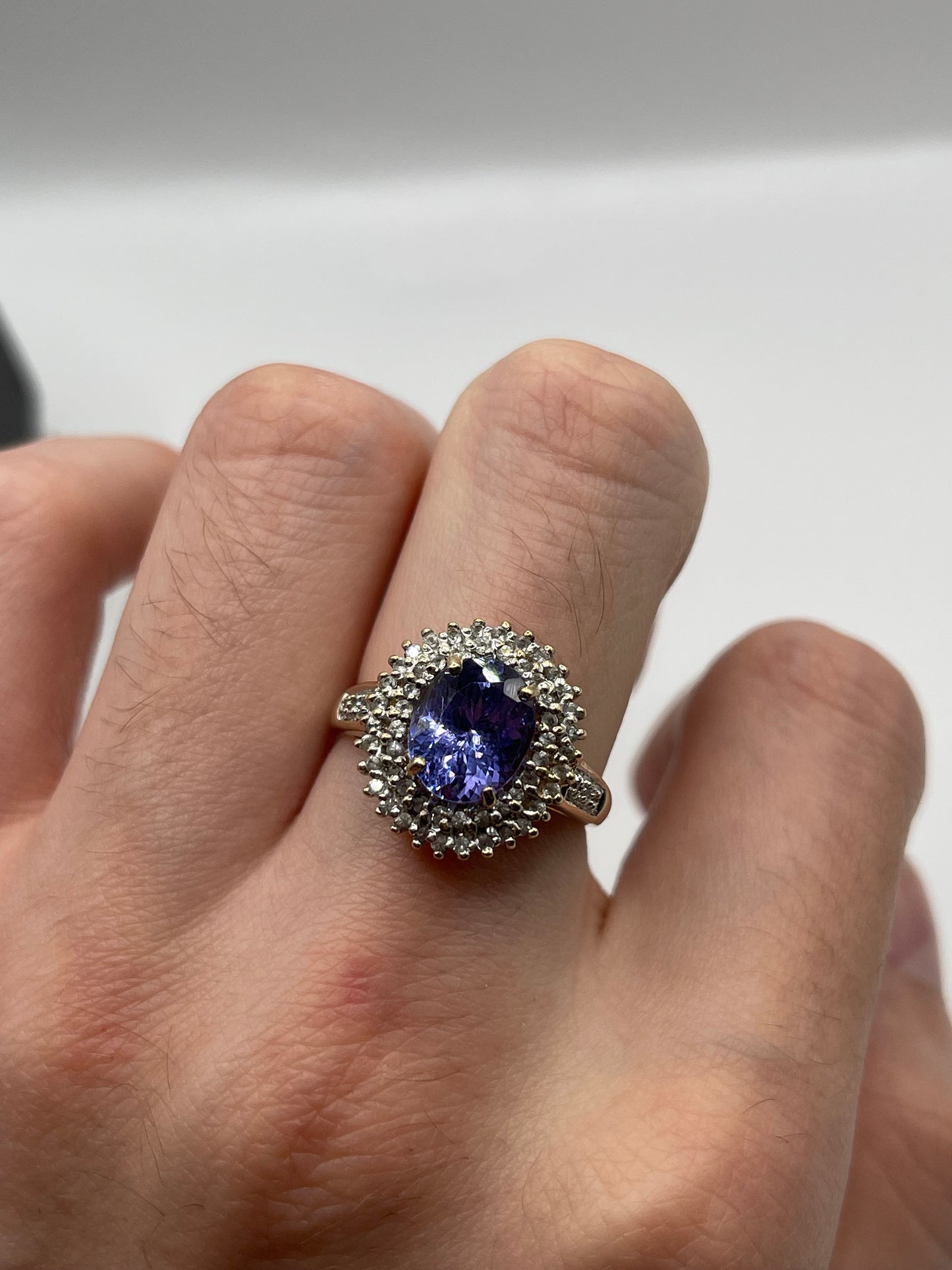 9ct gold tanzanite and zircon ring