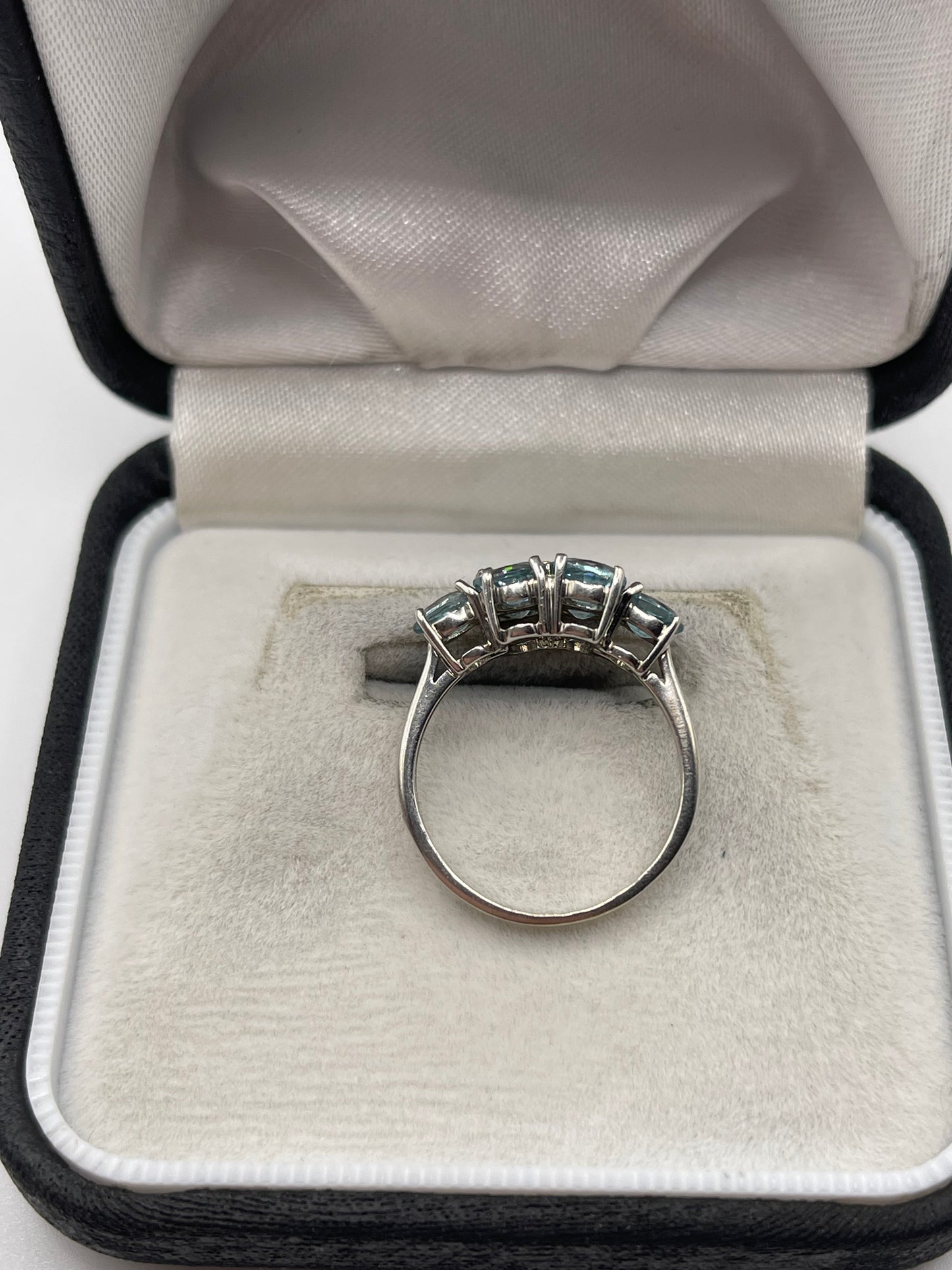 9ct white gold blue zircon and diamond ring