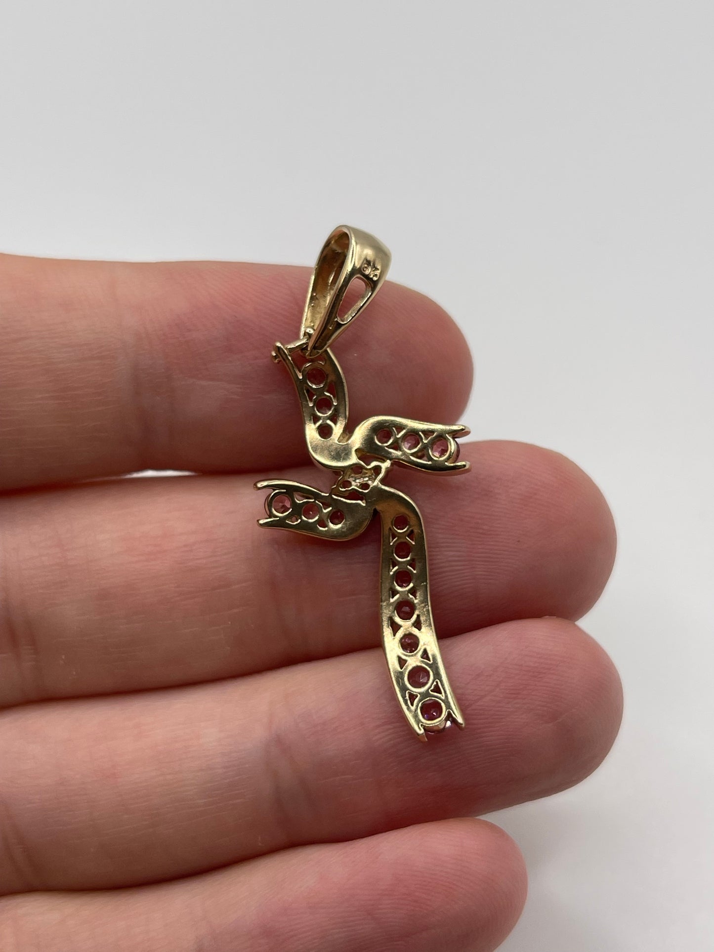 9ct gold pink topaz and diamond cross pendant