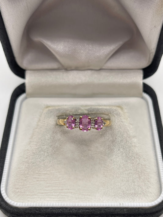 9ct gold pink sapphire and diamond ring