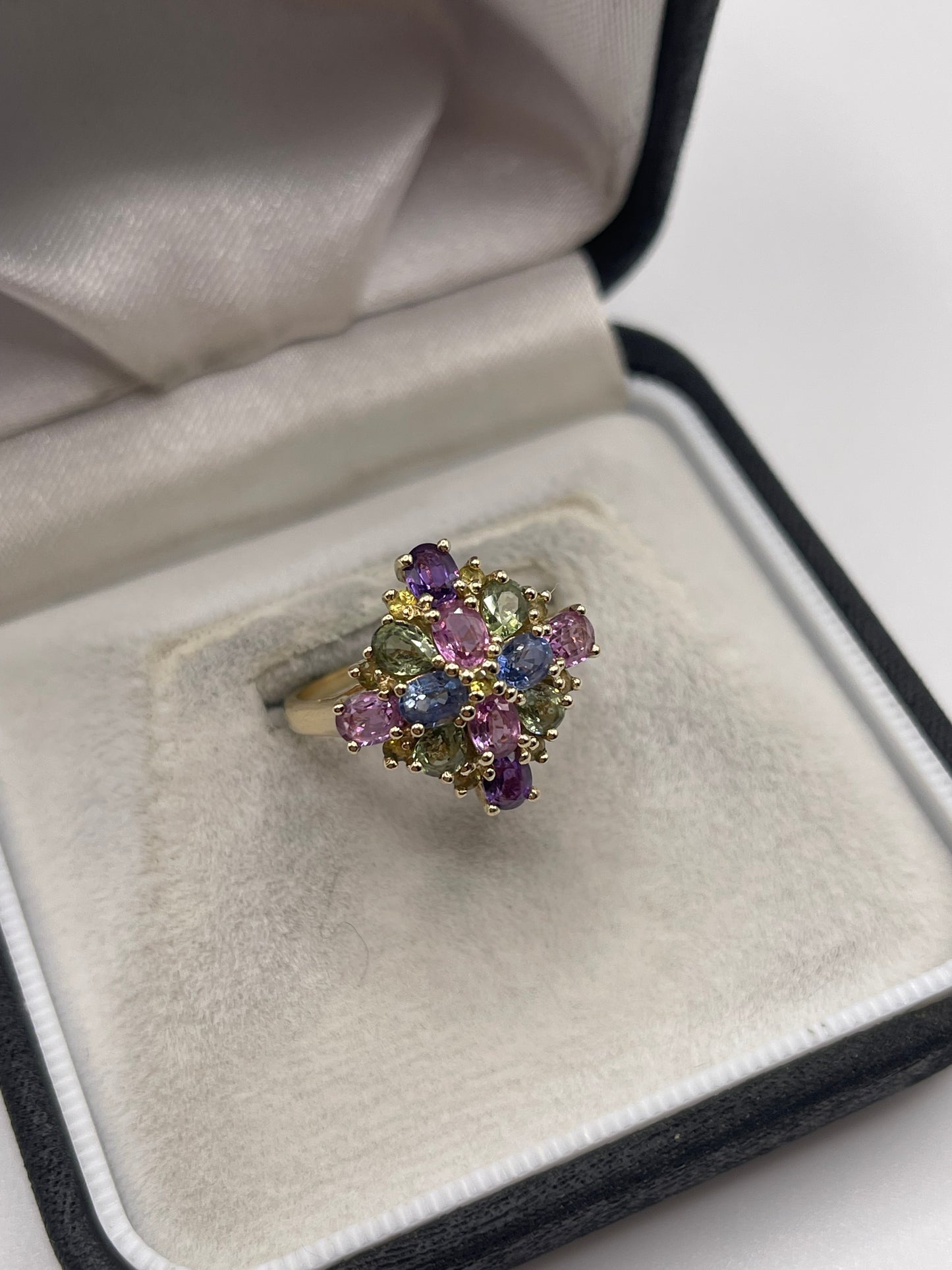 9ct gold multi coloured sapphire ring