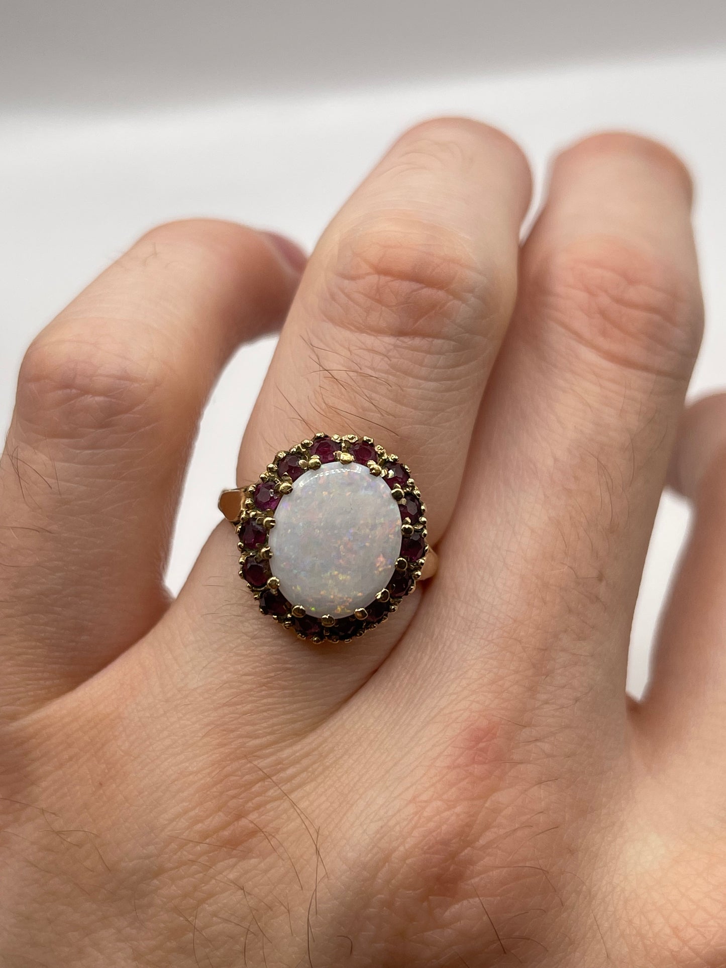 9ct gold opal and ruby ring