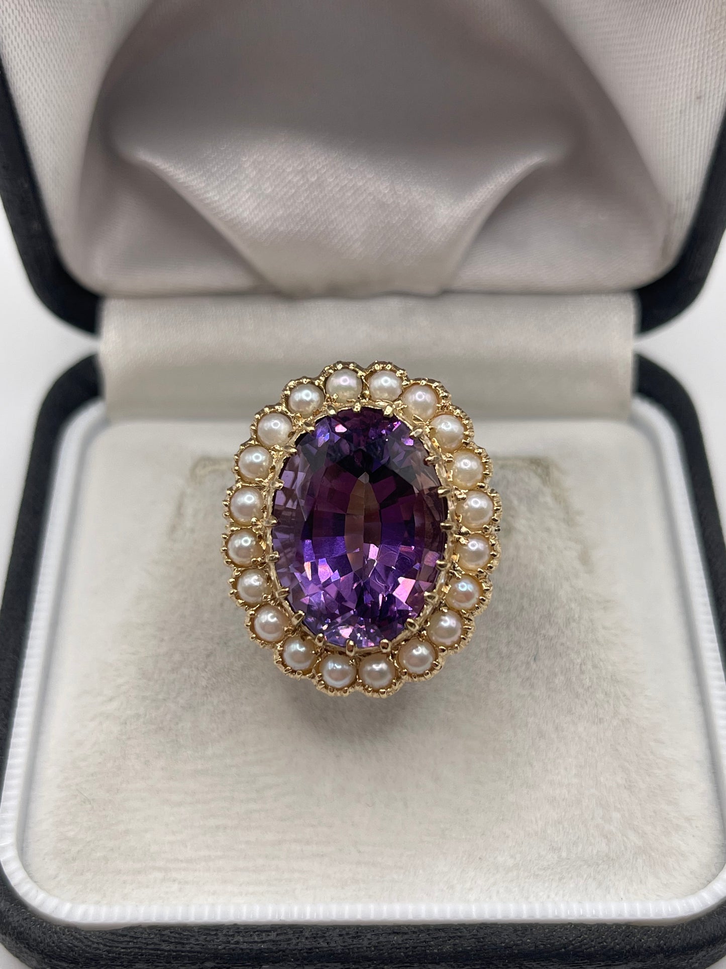 9ct gold amethyst and pearl ring