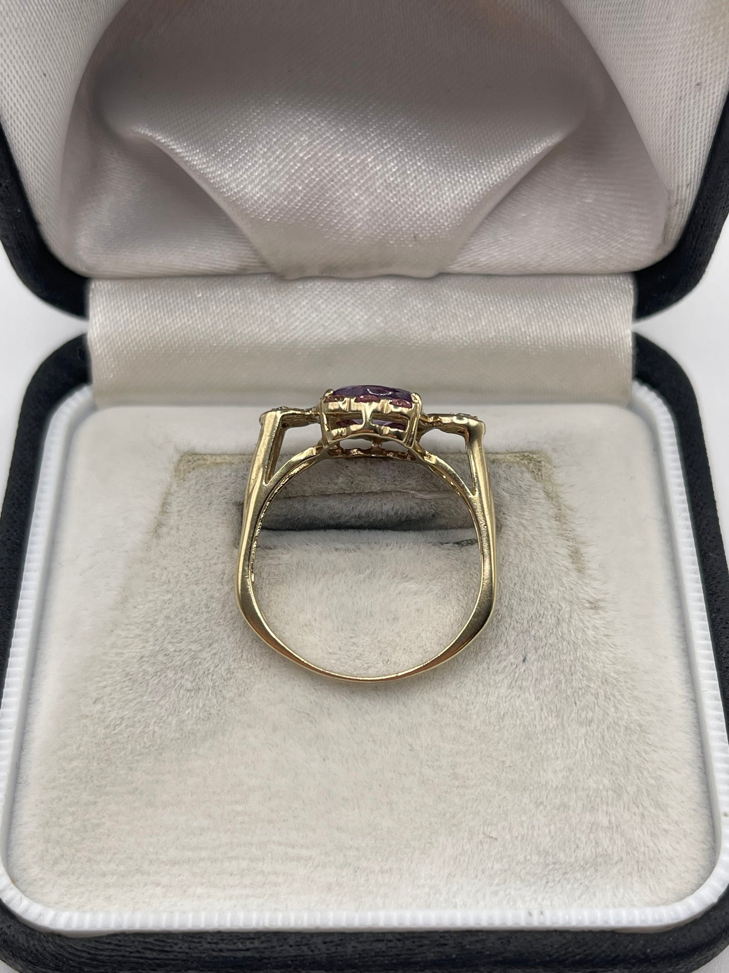 9ct gold amethyst, tourmaline and diamond ring