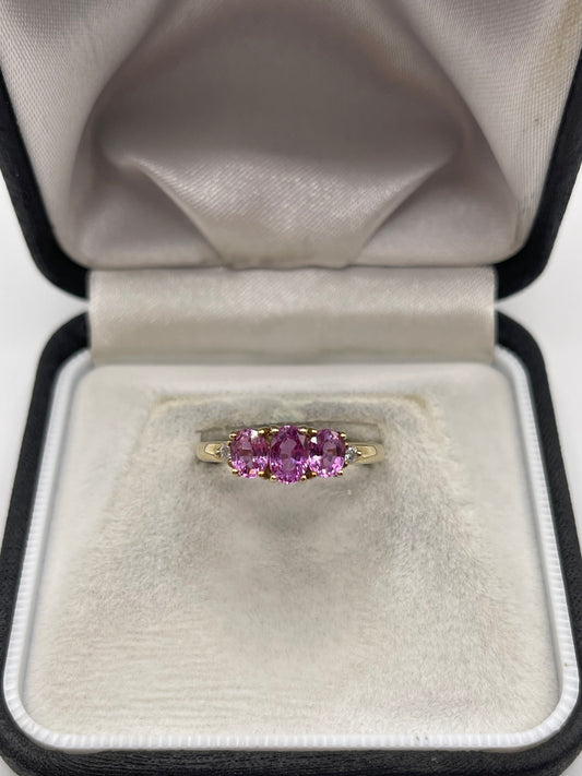 9ct gold pink sapphire and diamond ring