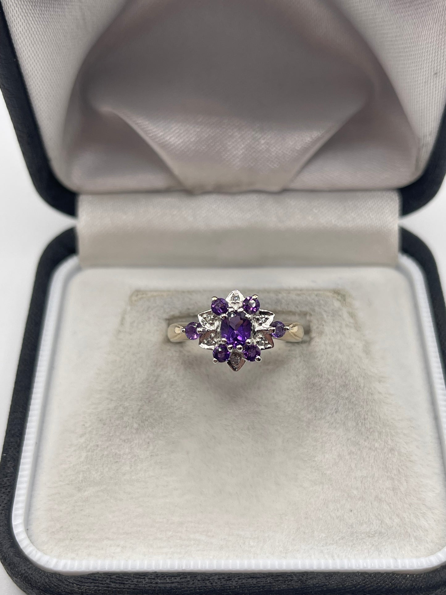9ct gold amethyst and diamond ring