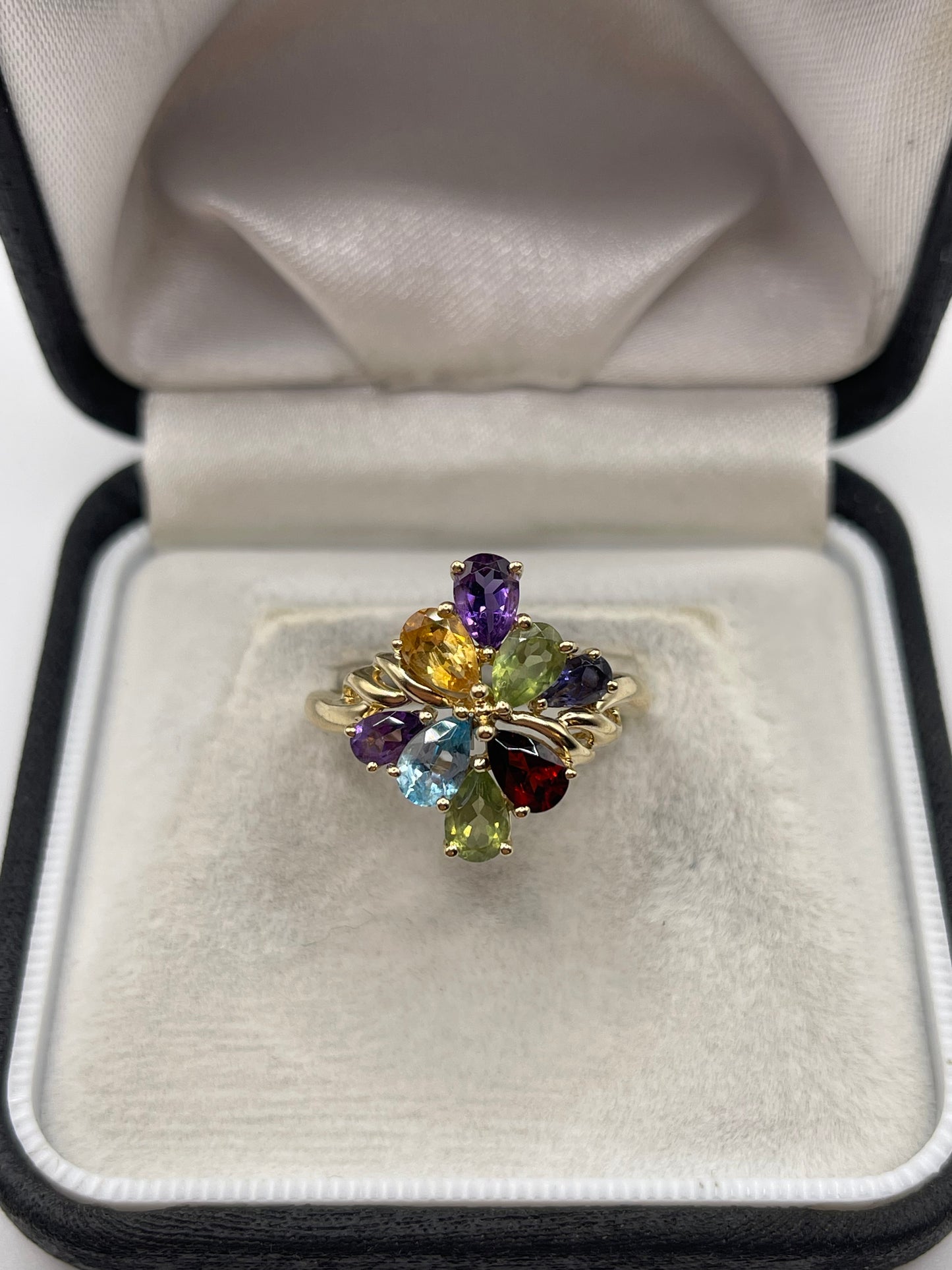 9ct gold multi gemstone cluster ring